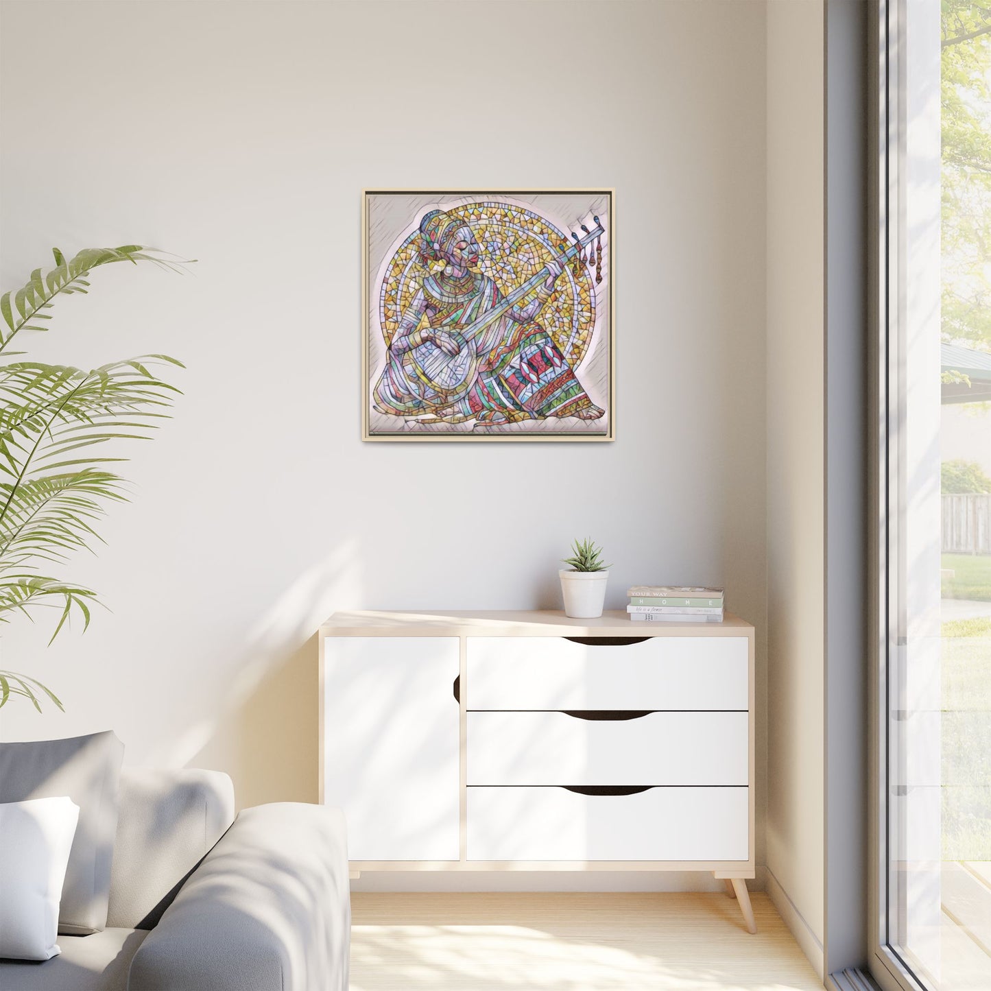 Framed Canvas Art - Colorful Mosaic Musician Wall Decor