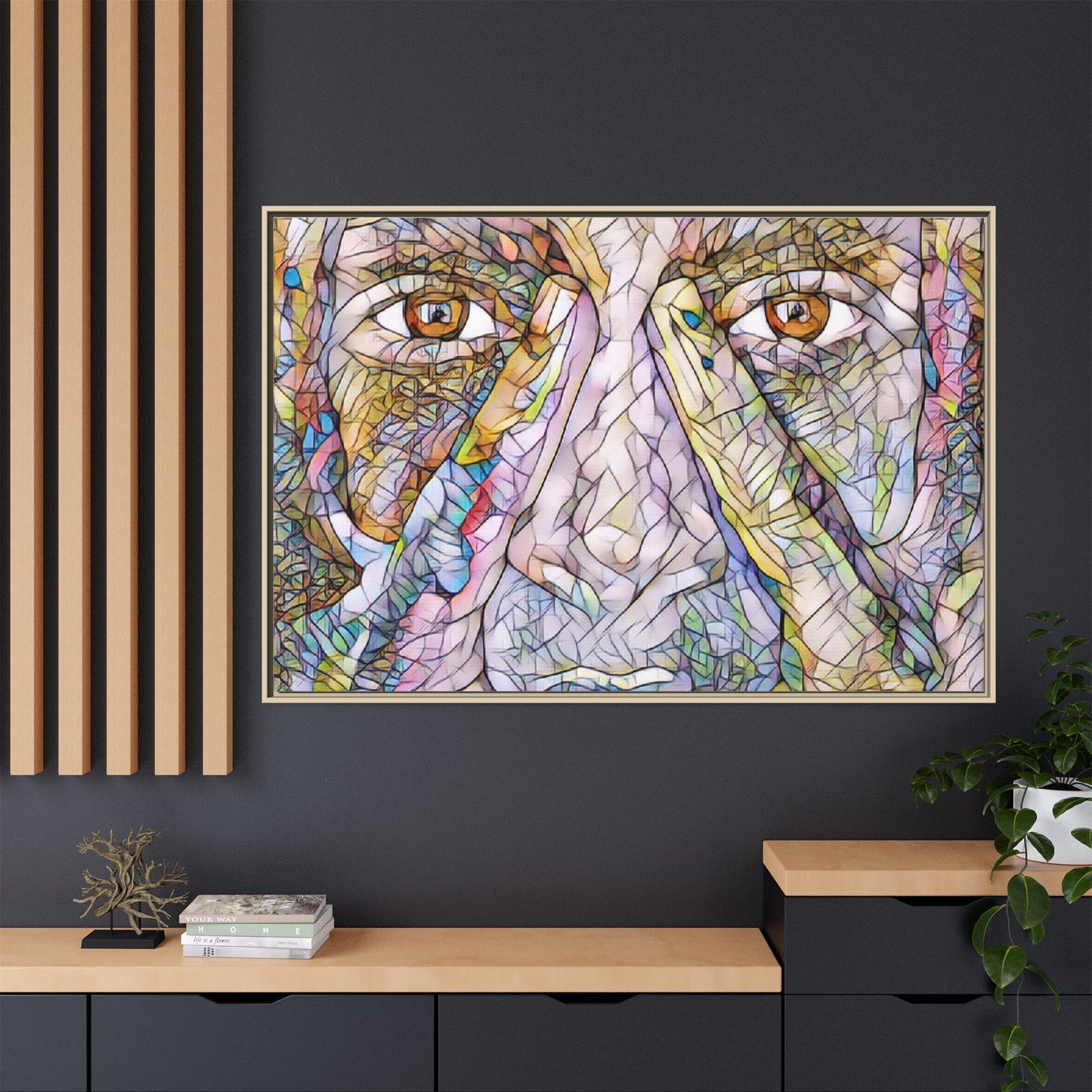 Abstract Stained-Glass Face Matte Canvas Framed Wall Art