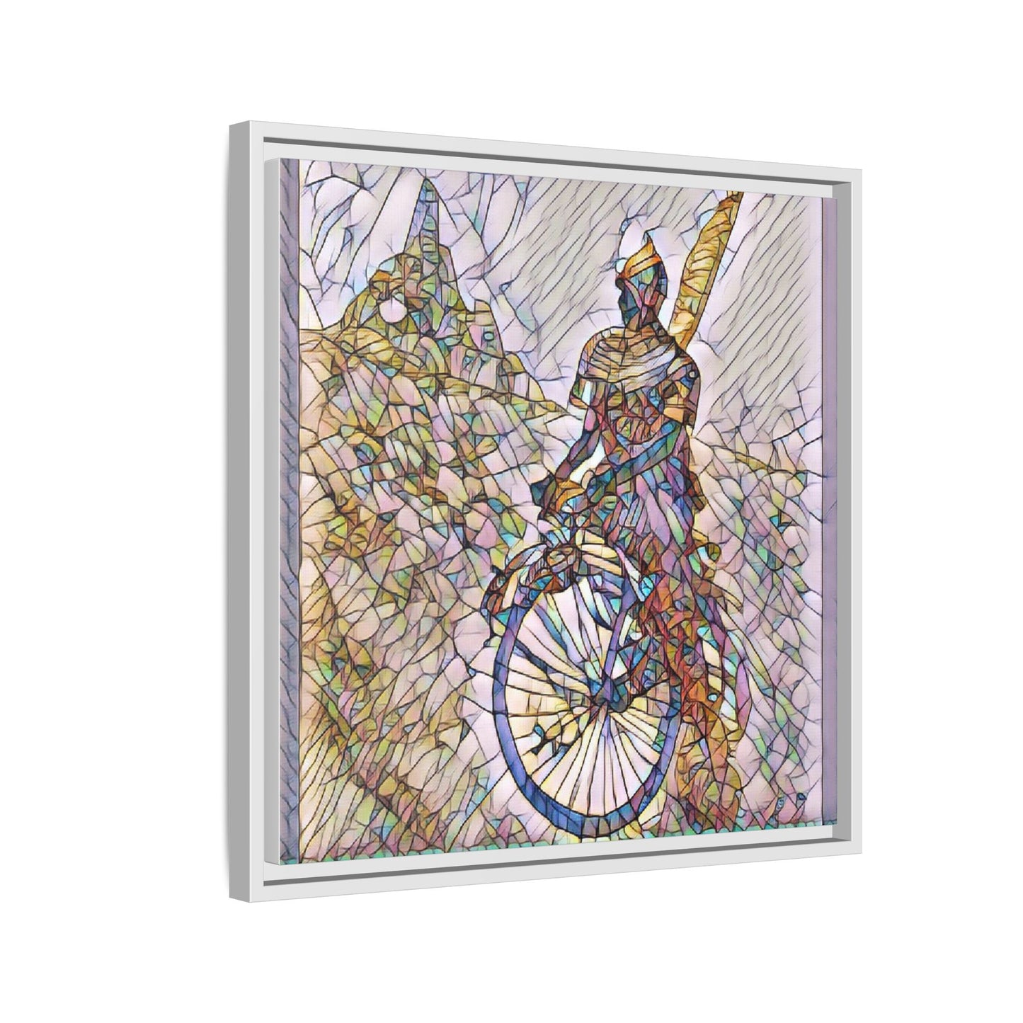 Cyclist Stained Glass Art Print — Framed Matte Canvas