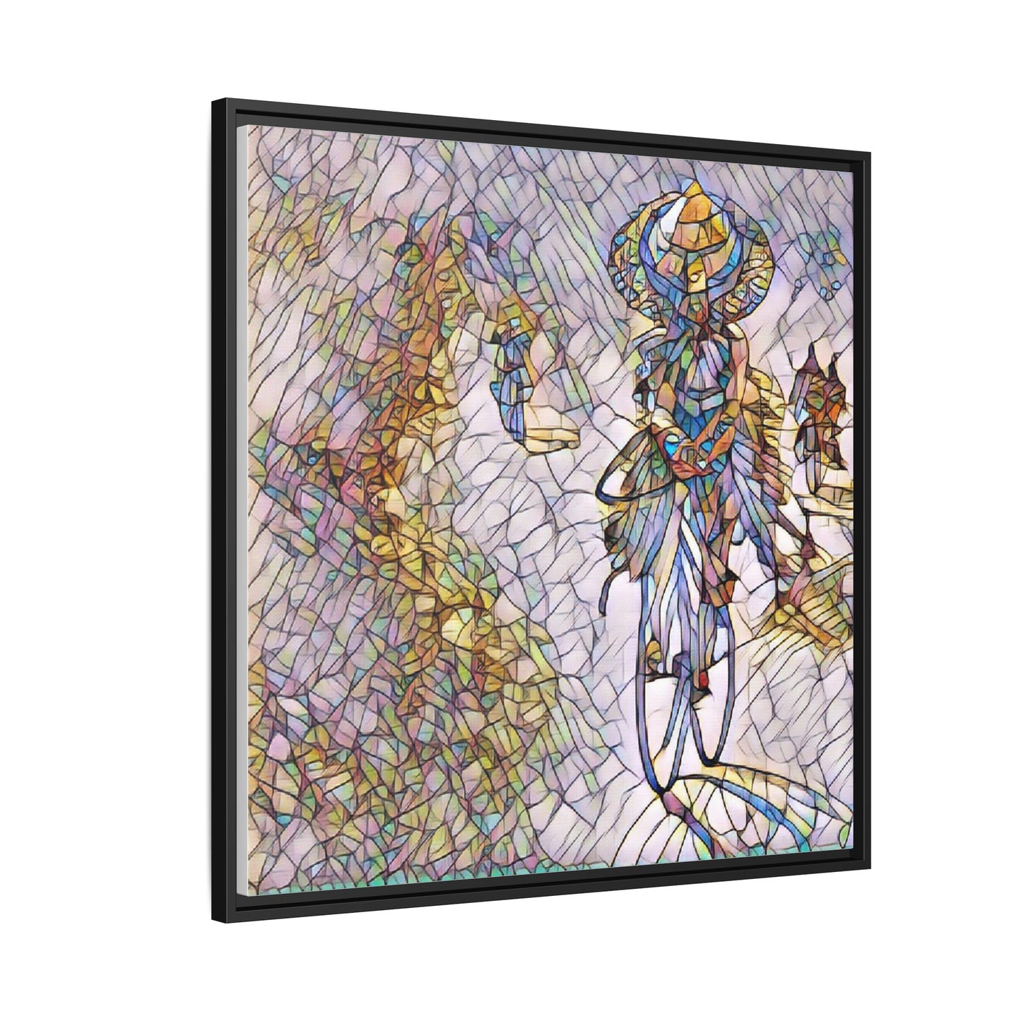Abstract Cyclist Stained-Glass Art Print — Framed Matte Canvas