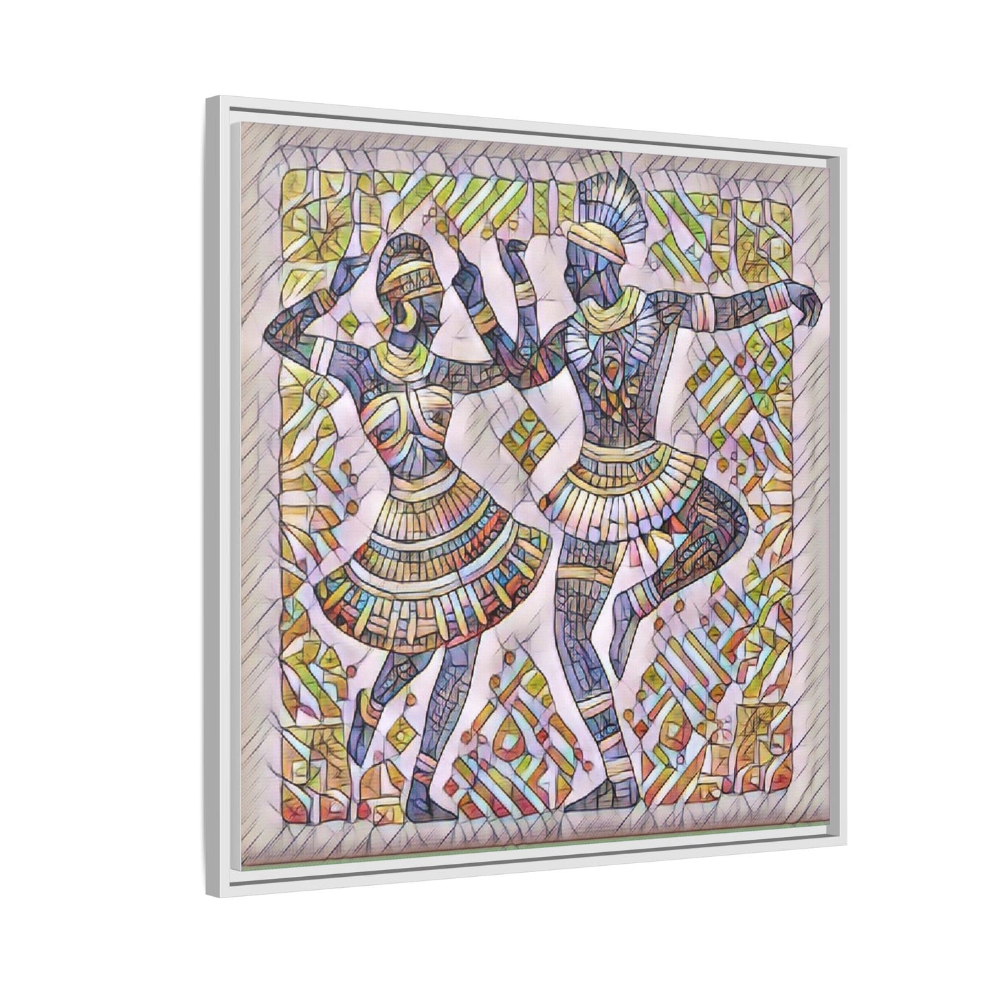 Framed Matte Canvas Print — Colorful Tribal Dancers Wall Art