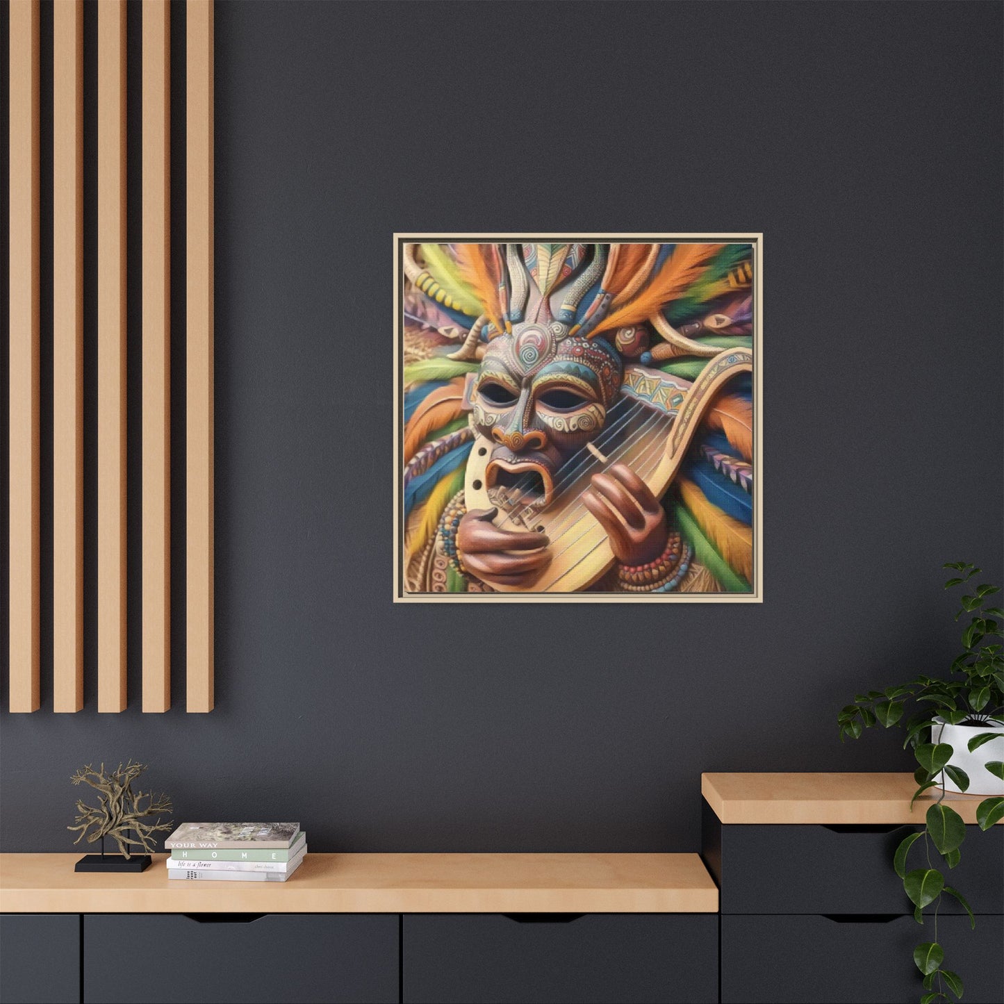 Colorful Tribal Mask Canvas — Framed Matte Wall Art