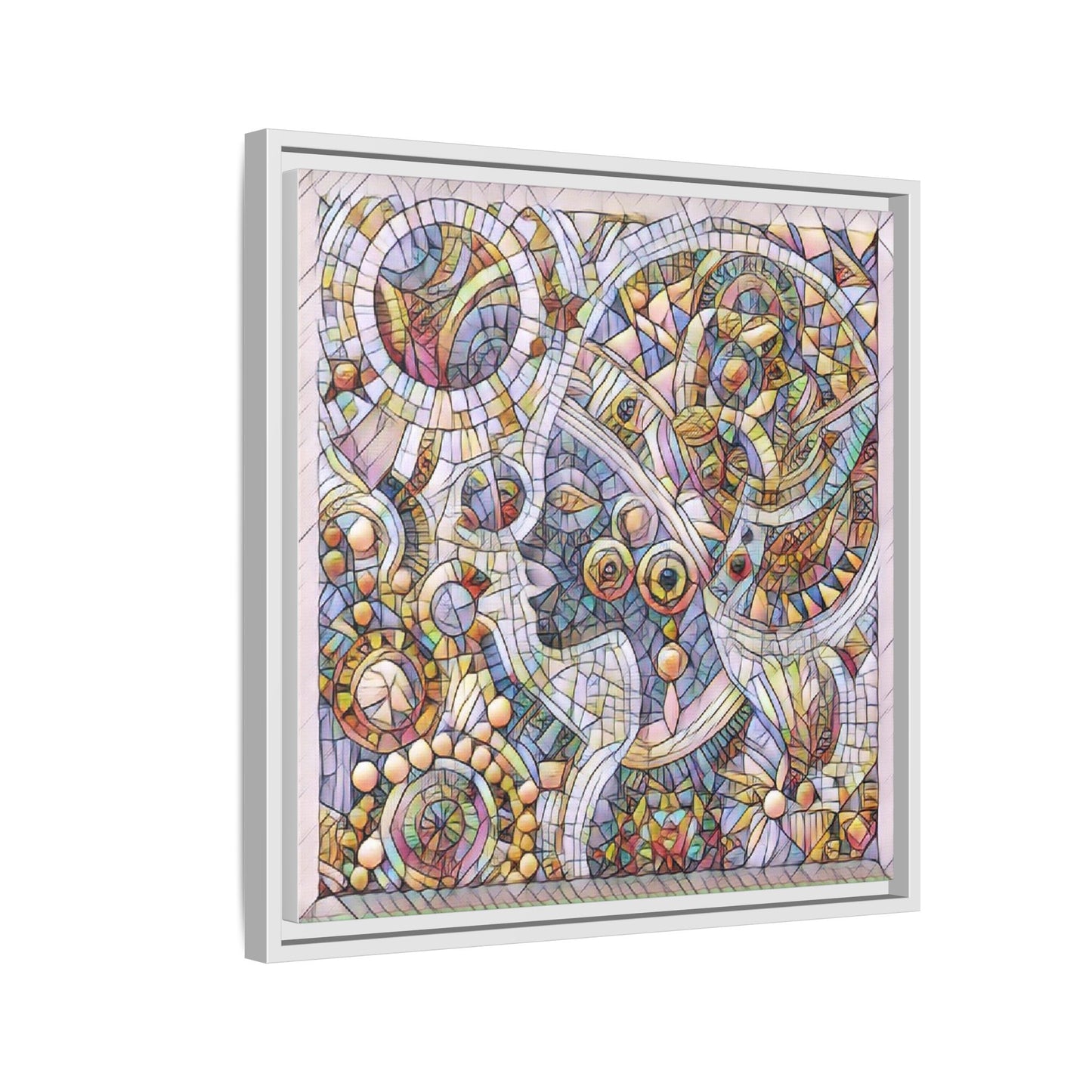 Abstract Mosaic Framed Canvas Art — Multicolor Geometric Wall Decor