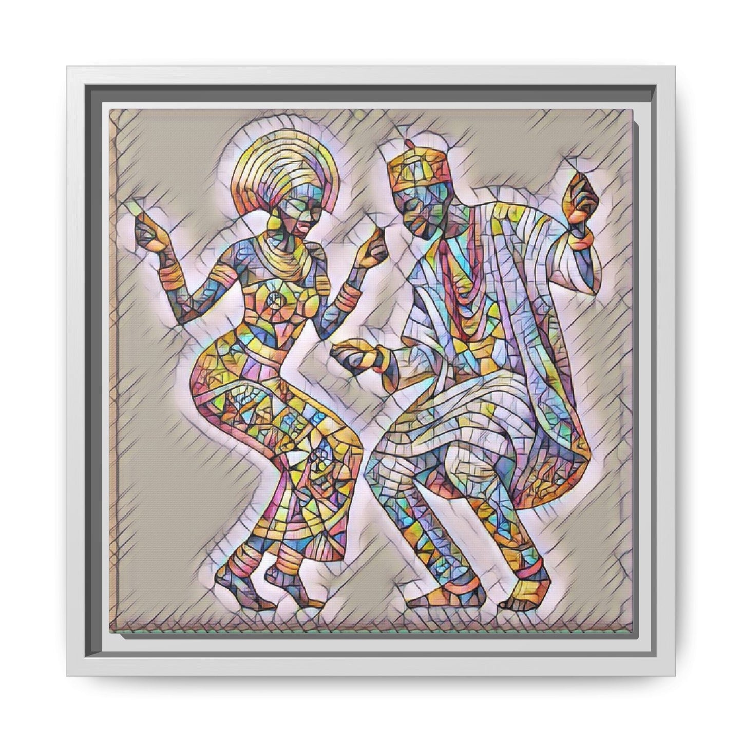 Afrobeat Dancers Framed Canvas Art — Colorful Mosaic African Dance Print