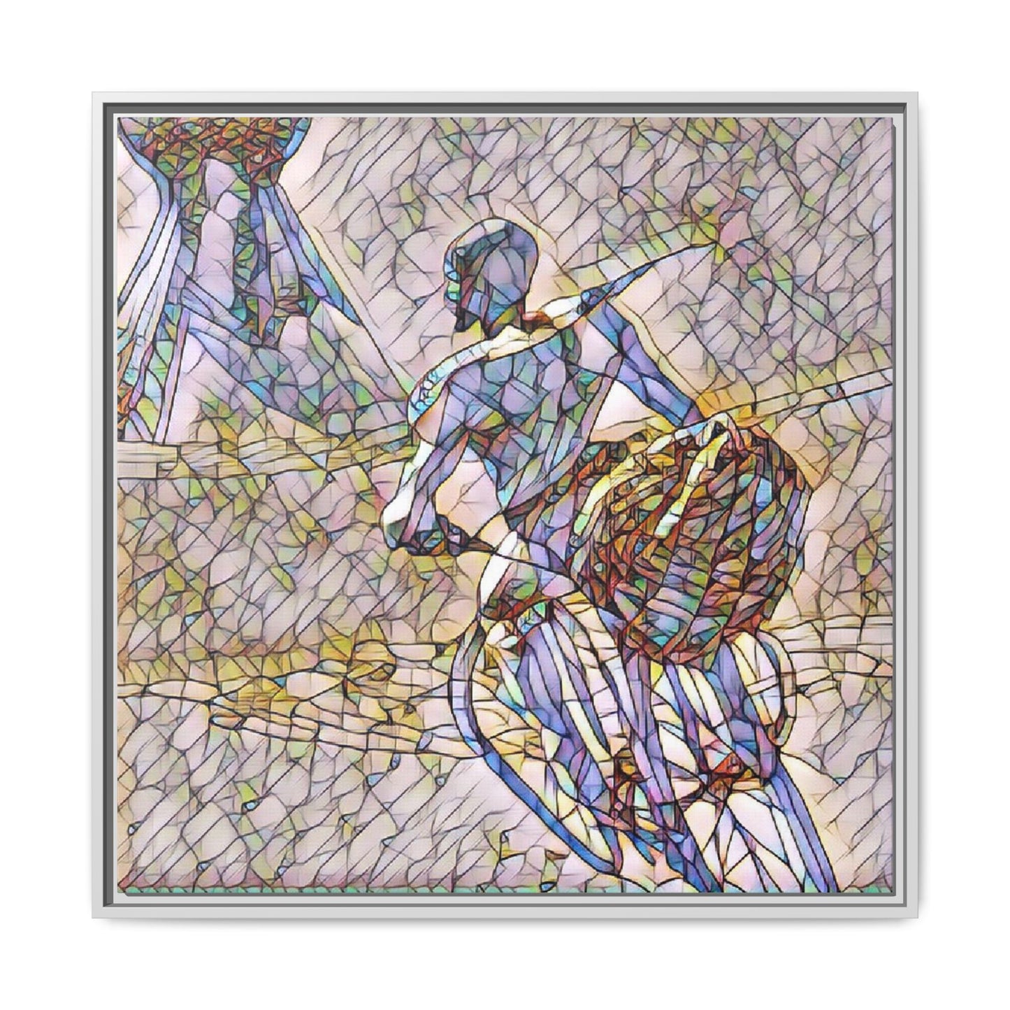 Abstract Stained-Glass Warrior Matte Framed Canvas