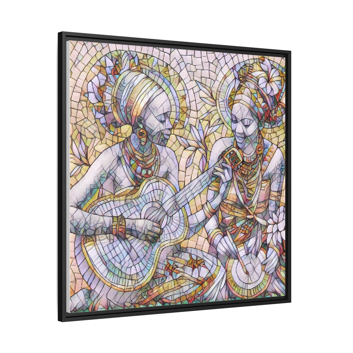 Framed Canvas Art – Colorful Mosaic Musicians Wall Decor