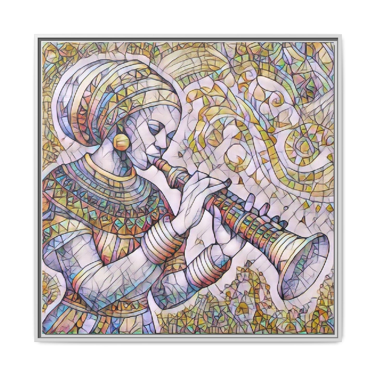 Egyptian Flutist Mosaic Matte Canvas Framed Art