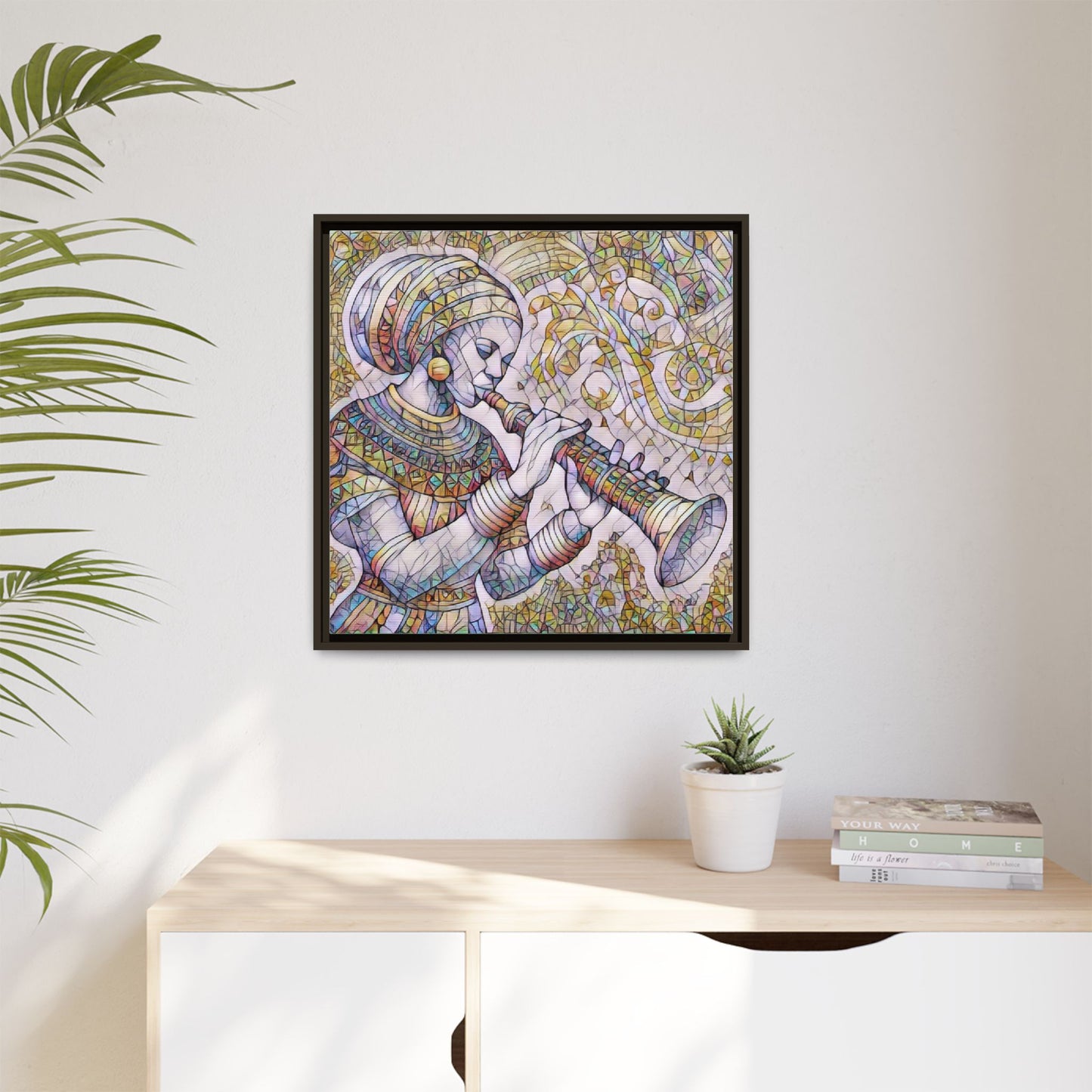 Egyptian Flutist Mosaic Matte Canvas Framed Art