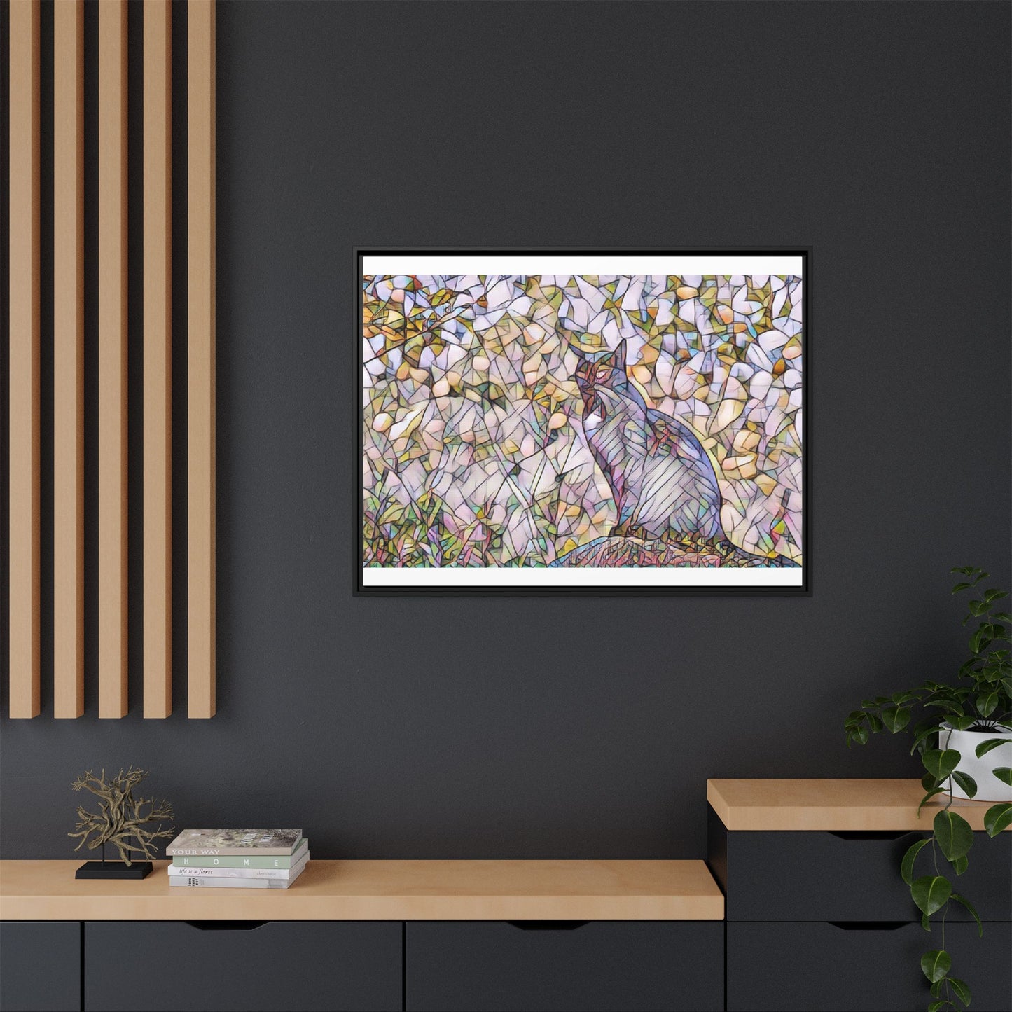 Framed Canvas Art - Stained Glass Heron Nature Print