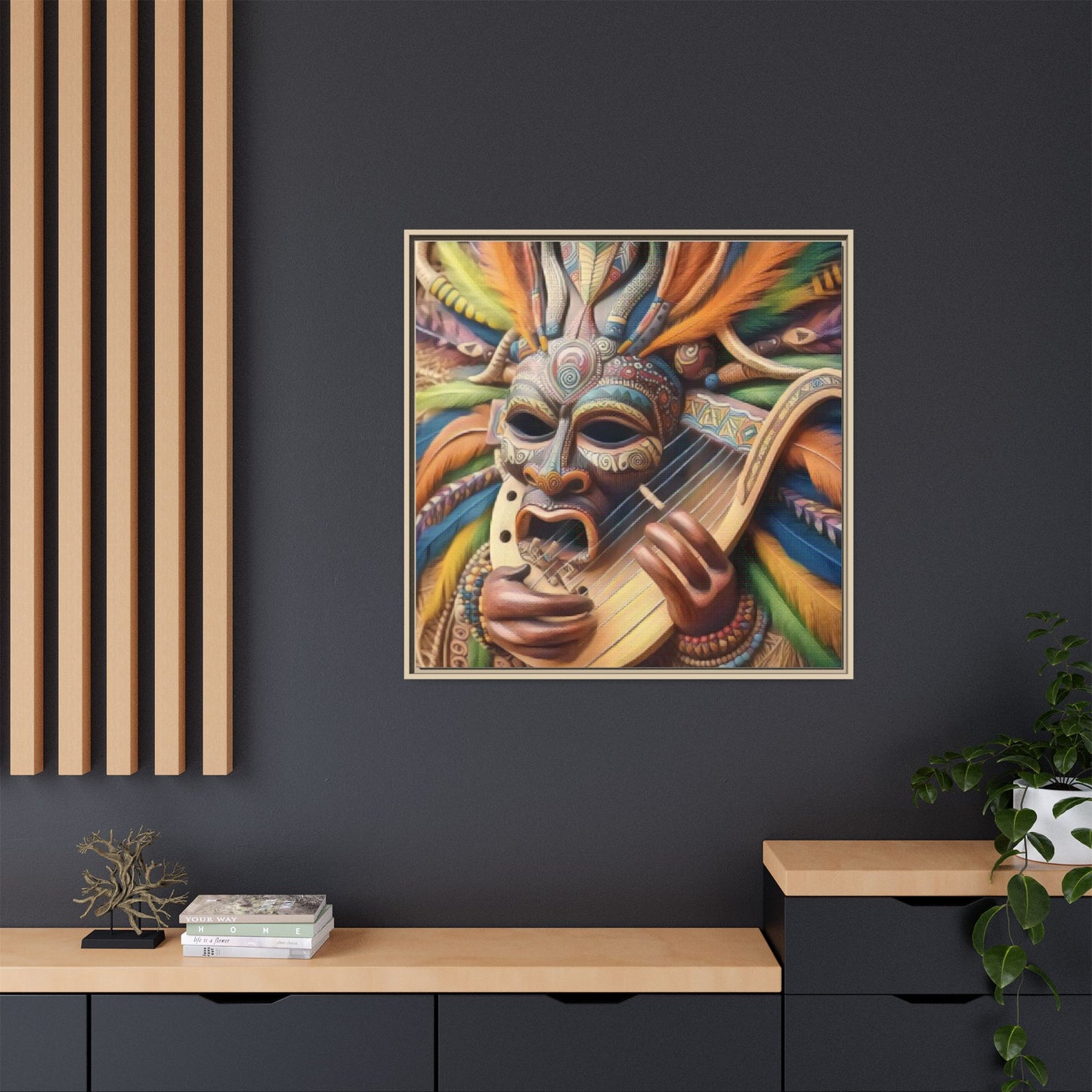Colorful Tribal Mask Canvas — Framed Matte Wall Art