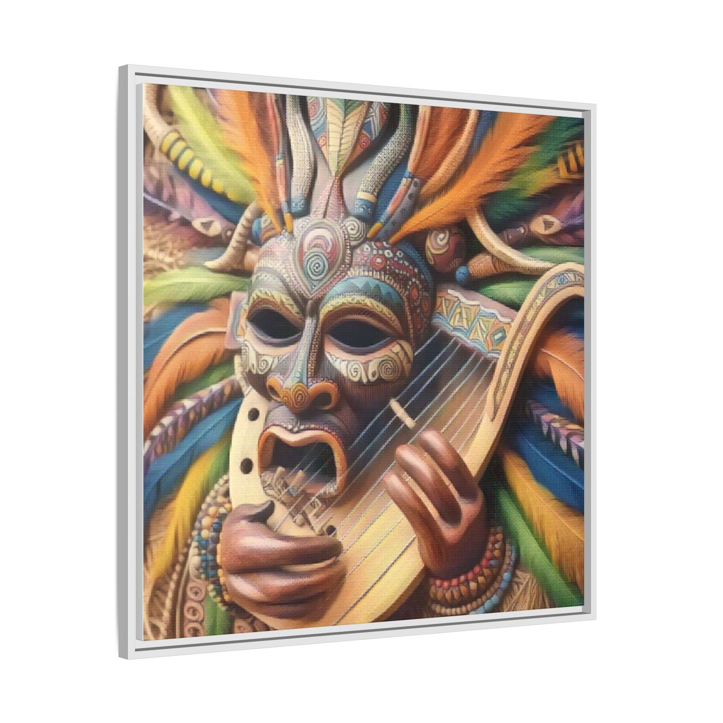 Colorful Tribal Mask Canvas — Framed Matte Wall Art