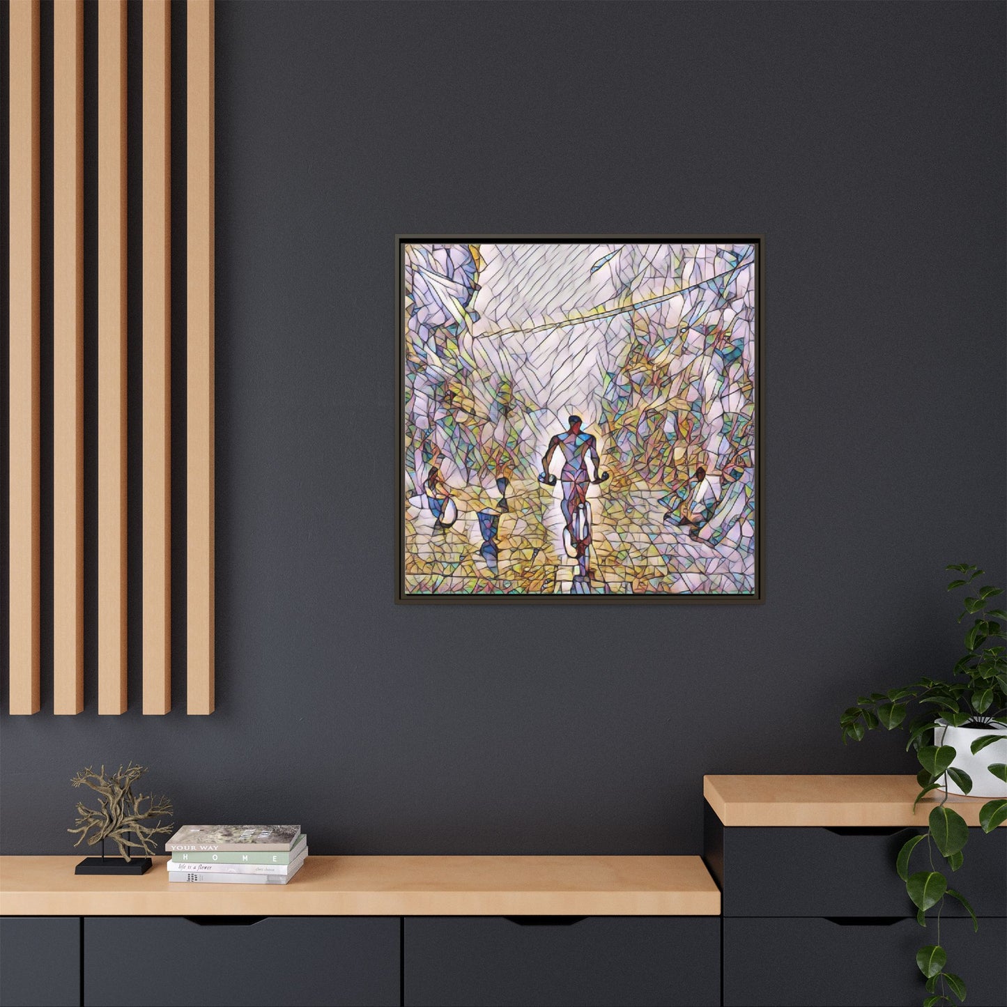 Cyclist Stained-Glass Matte Canvas Framed Wall Art