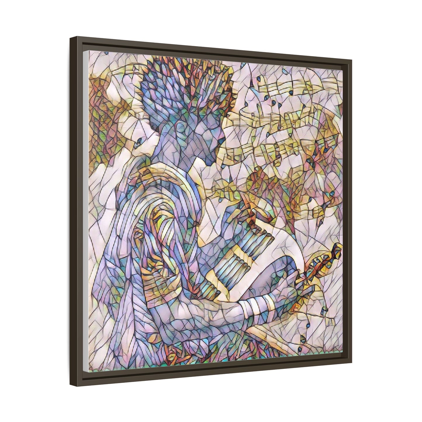 Abstract Jazz Musician Framed Canvas Art — Colorful Stained-Glass Style Wall Decor