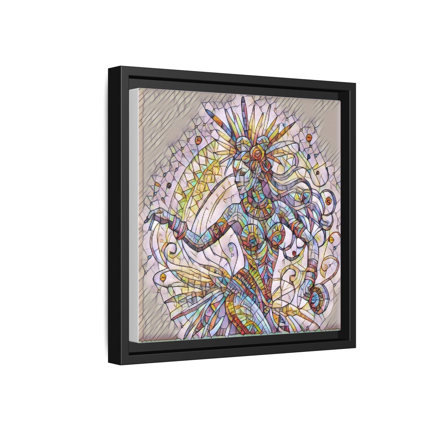Colorful Mermaid Mosaic Framed Canvas Art — Boho Ocean Wall Decor