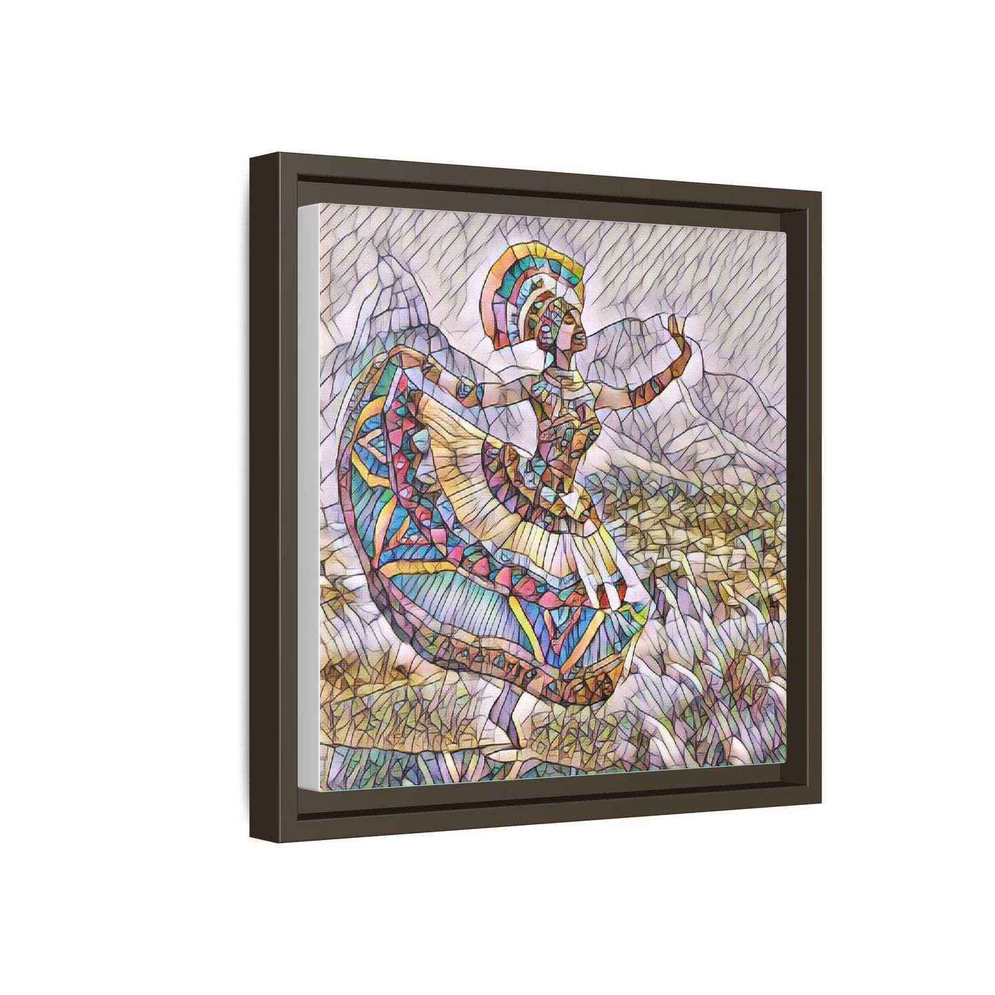 Ballerina Mosaic Framed Canvas Print — Colorful Ethnic Dance Wall Art