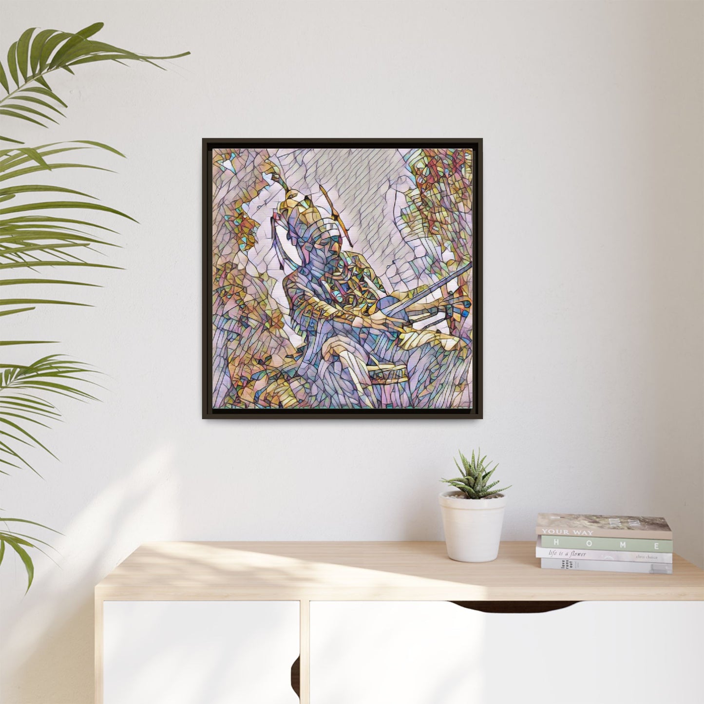 Framed Archery Canvas Print — Stained-Glass Archer Wall Art