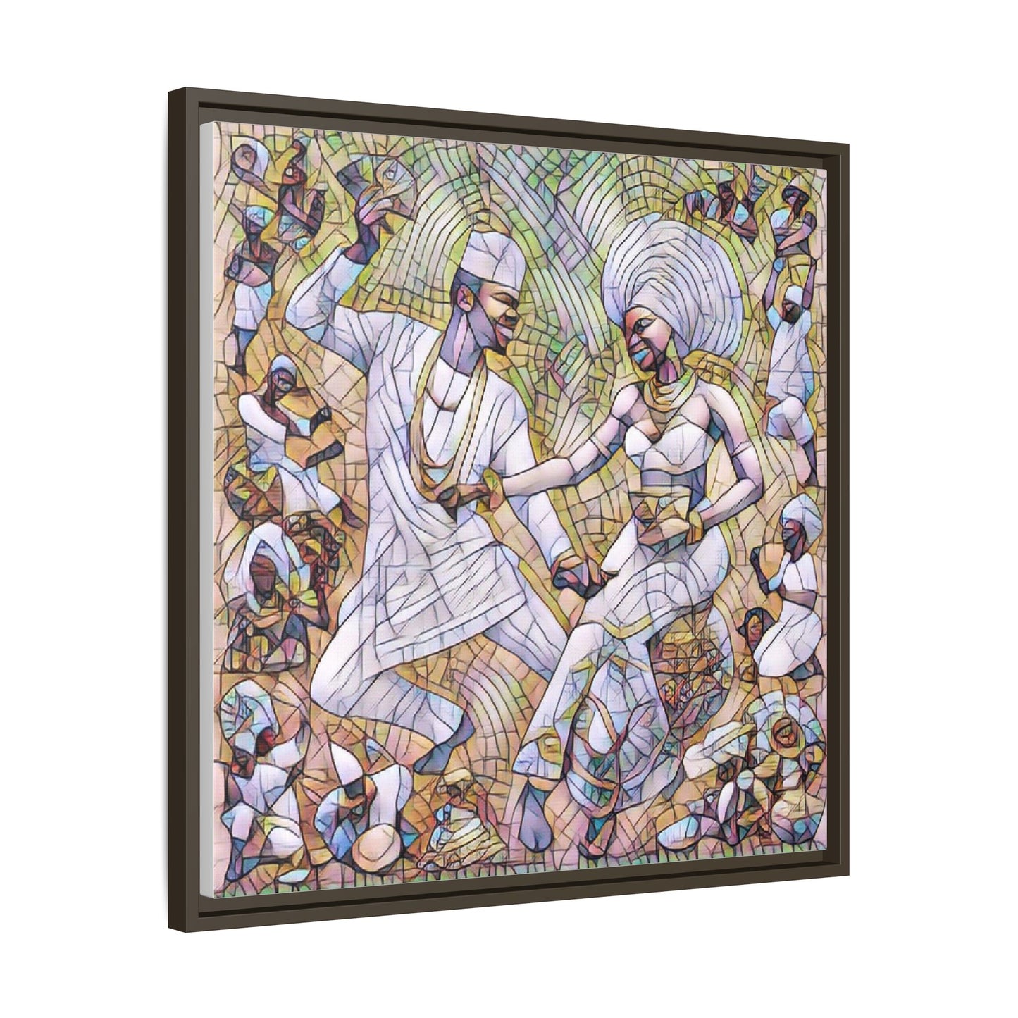 Afrobeat Celebration Matte Framed Canvas — Vibrant Dancers Wall Art