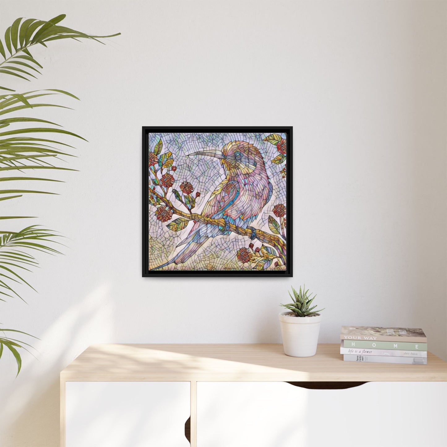 Framed Mosaic Bird Art Print — Colorful Kookaburra Wall Canvas