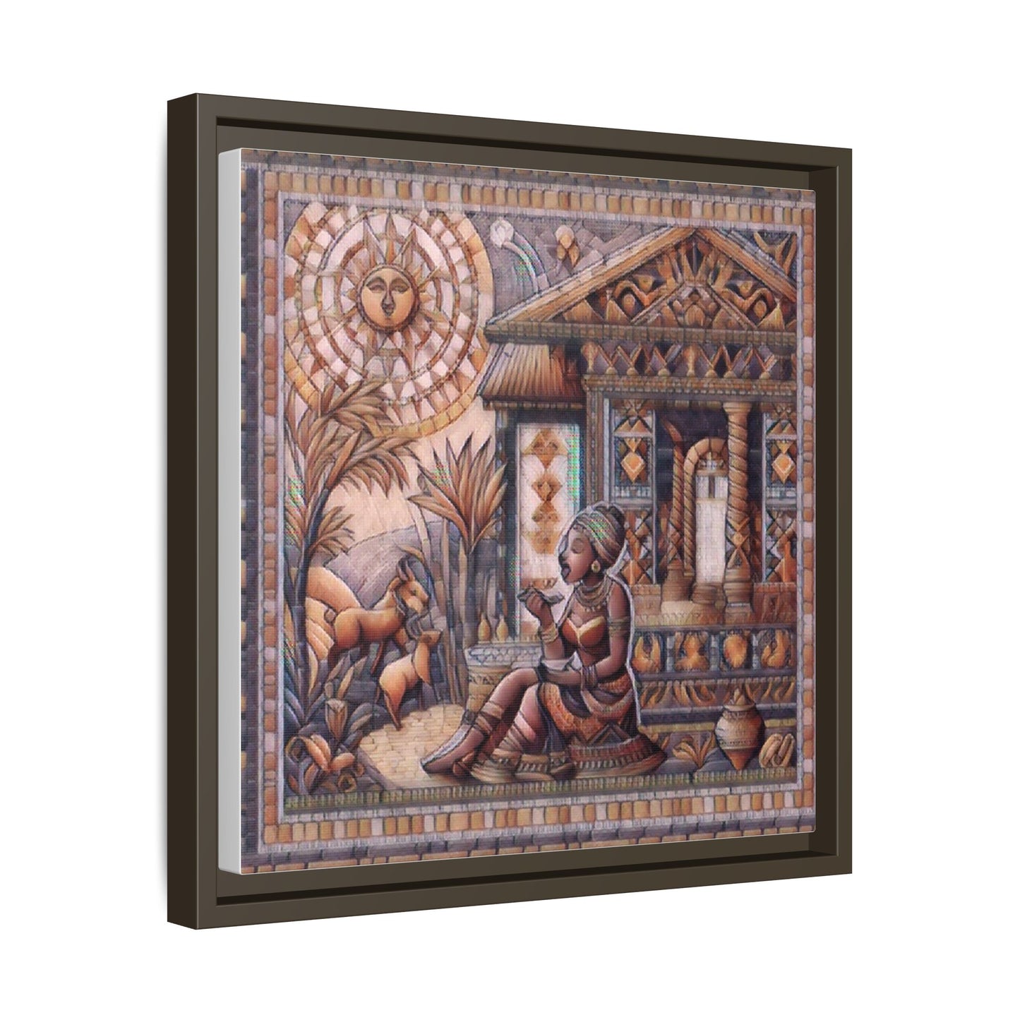 Egyptian Goddess Mosaic Framed Canvas Art — Colorful Ancient Ritual Wall Decor