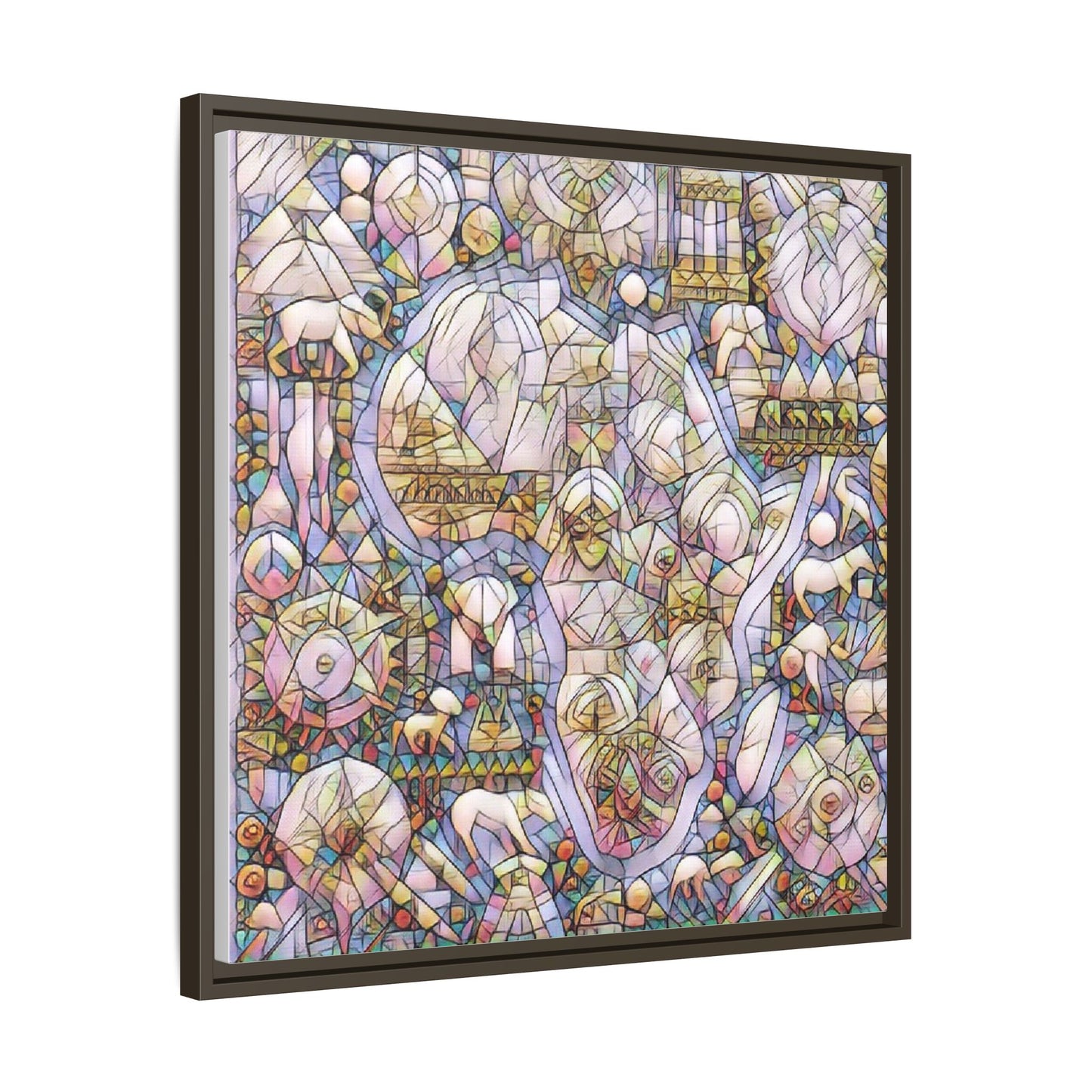 Abstract Stained-Glass Style Framed Canvas Print