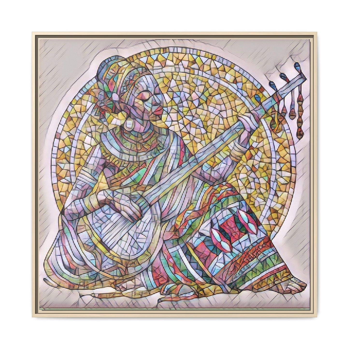 Framed Canvas Art - Colorful Mosaic Musician Wall Decor
