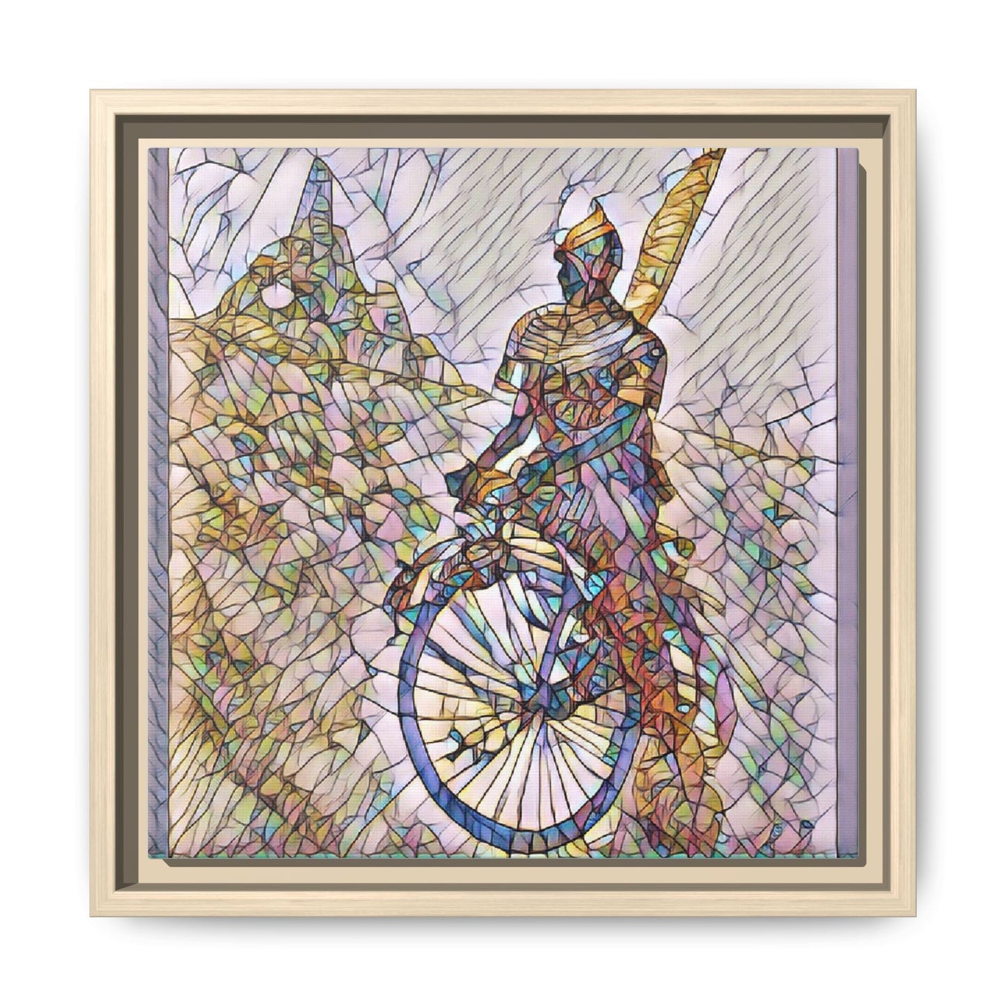 Cyclist Stained Glass Art Print — Framed Matte Canvas