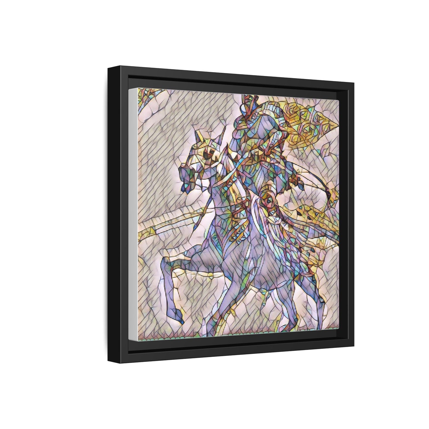 Framed Matte Canvas Art — Stained Glass Knight on Horse Fantasy Wall Decor