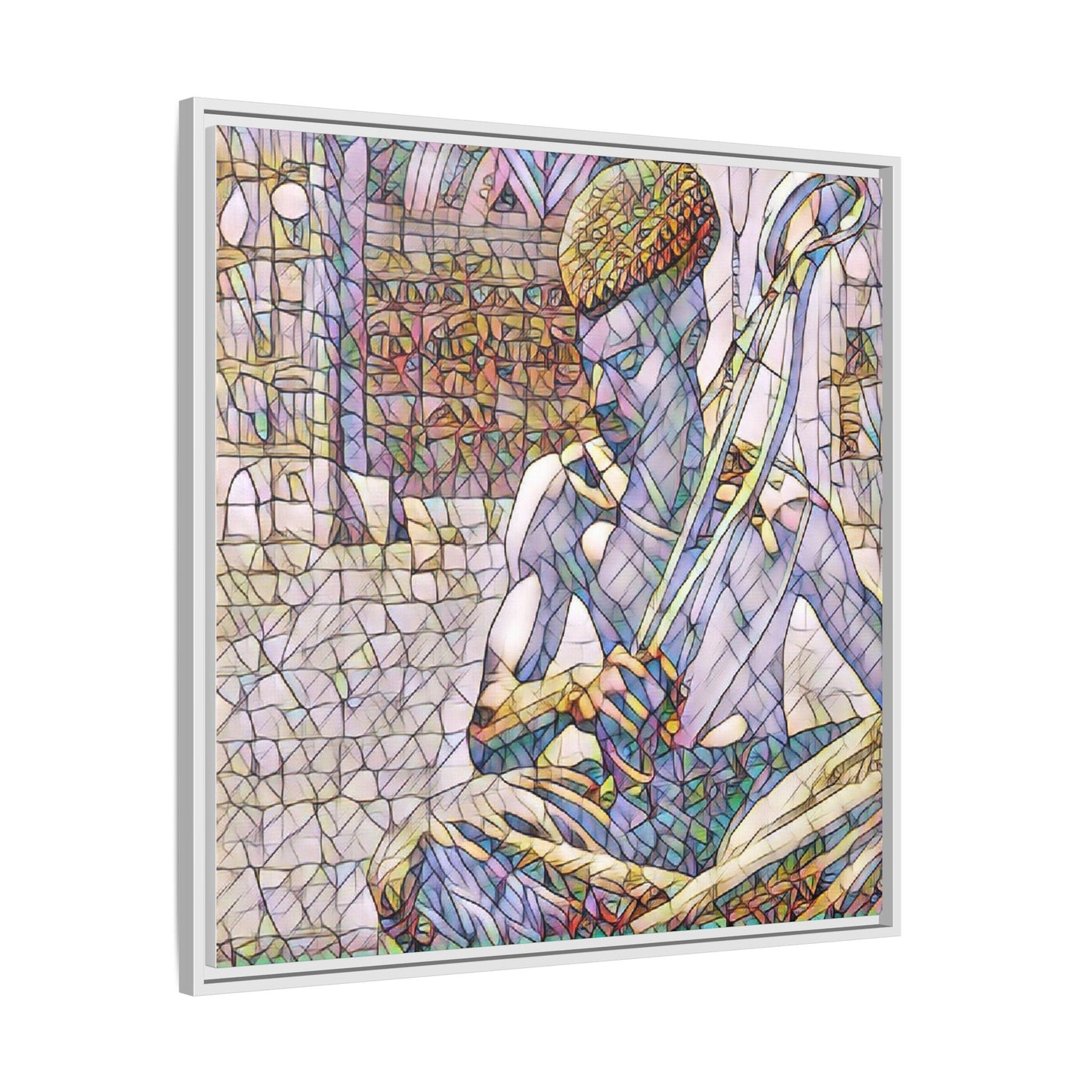 Framed Matte Canvas Art – Stained-Glass Style Musician Print