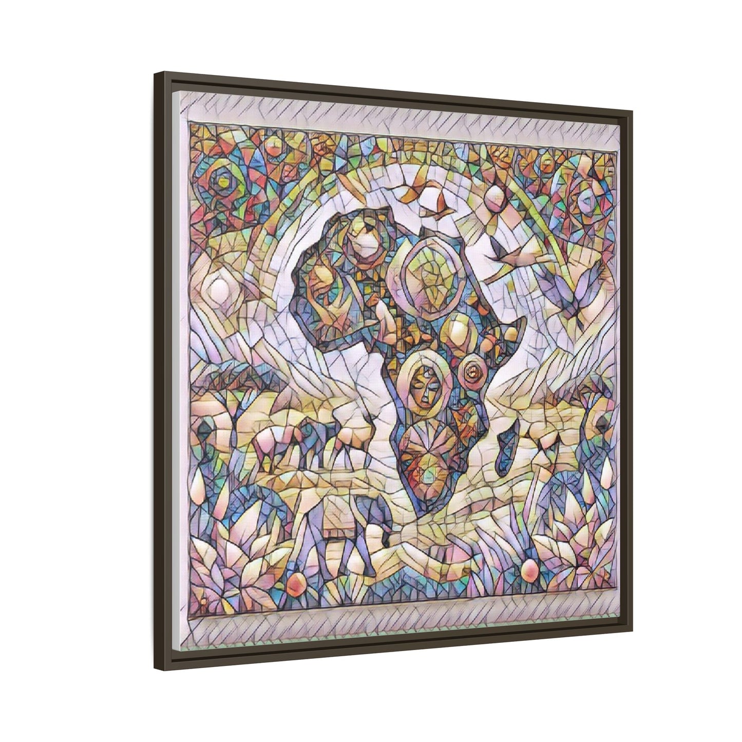 Abstract Mosaic Africa Framed Canvas — Colorful Stained-Glass Wall Art