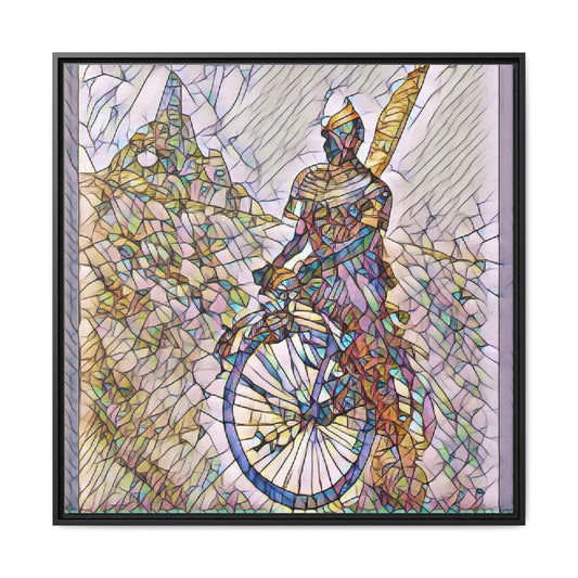Cyclist Stained Glass Art Print — Framed Matte Canvas
