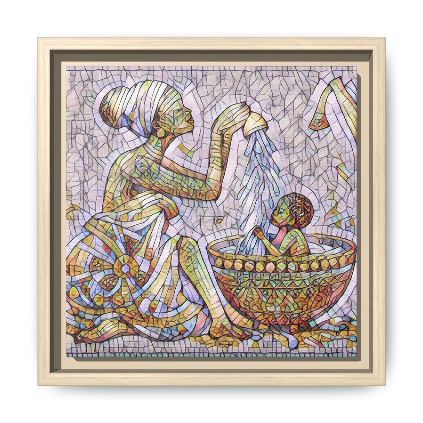 African Mother and Child Mosaic Matte Canvas (Framed)