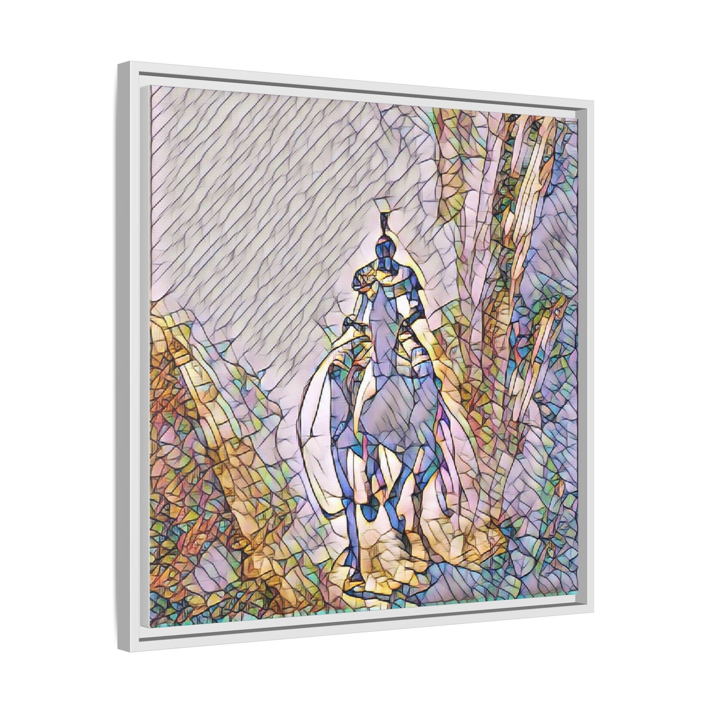 Stained-Glass Knight Matte Framed Canvas Wall Art