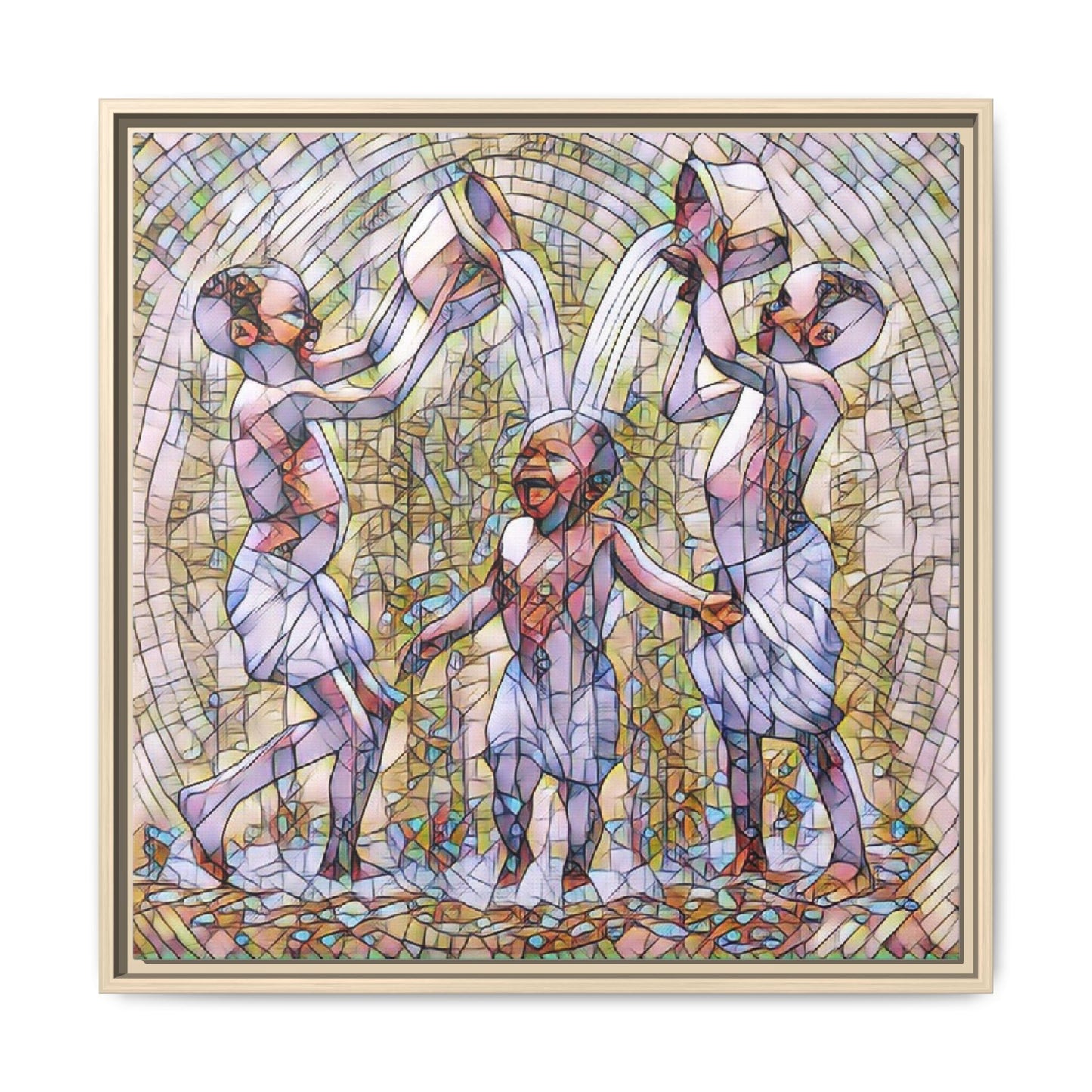 Framed Matte Canvas Art – Joyful Water Dance Family Stained-Glass Print