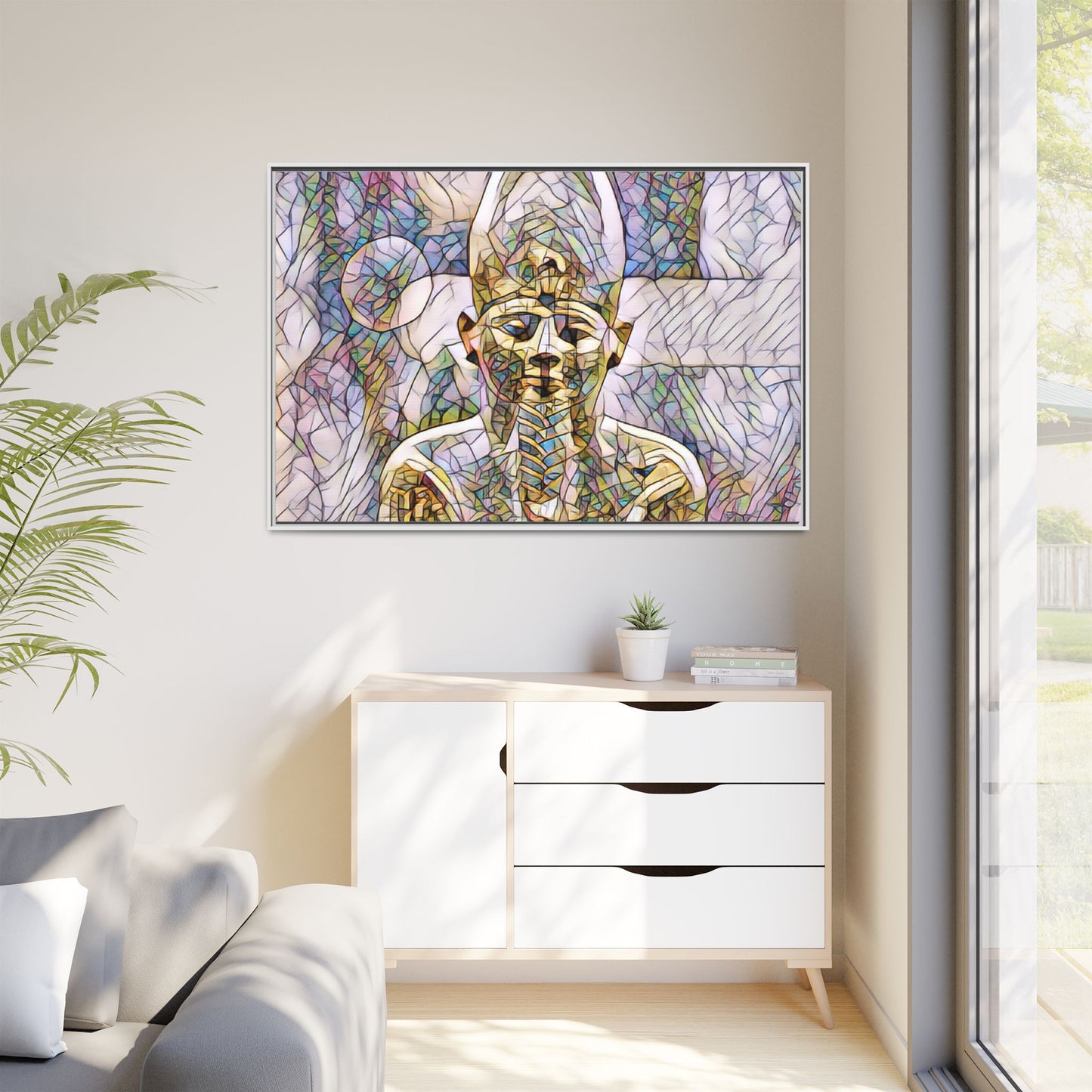 Egyptian Pharaoh Stained-Glass Style Matte Canvas Print, Framed