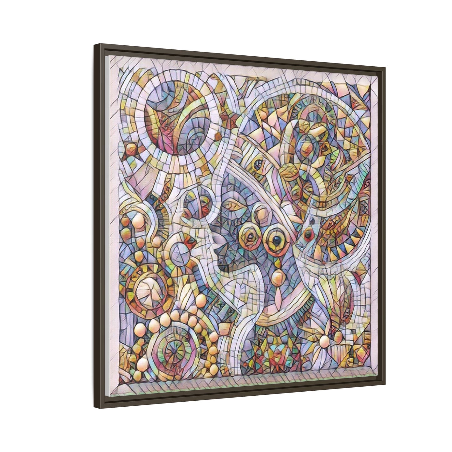 Abstract Mosaic Framed Canvas Art — Multicolor Geometric Wall Decor