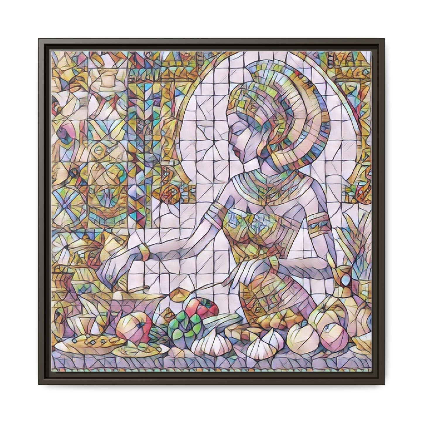 Egyptian Goddess Stained Glass Style Framed Canvas Art