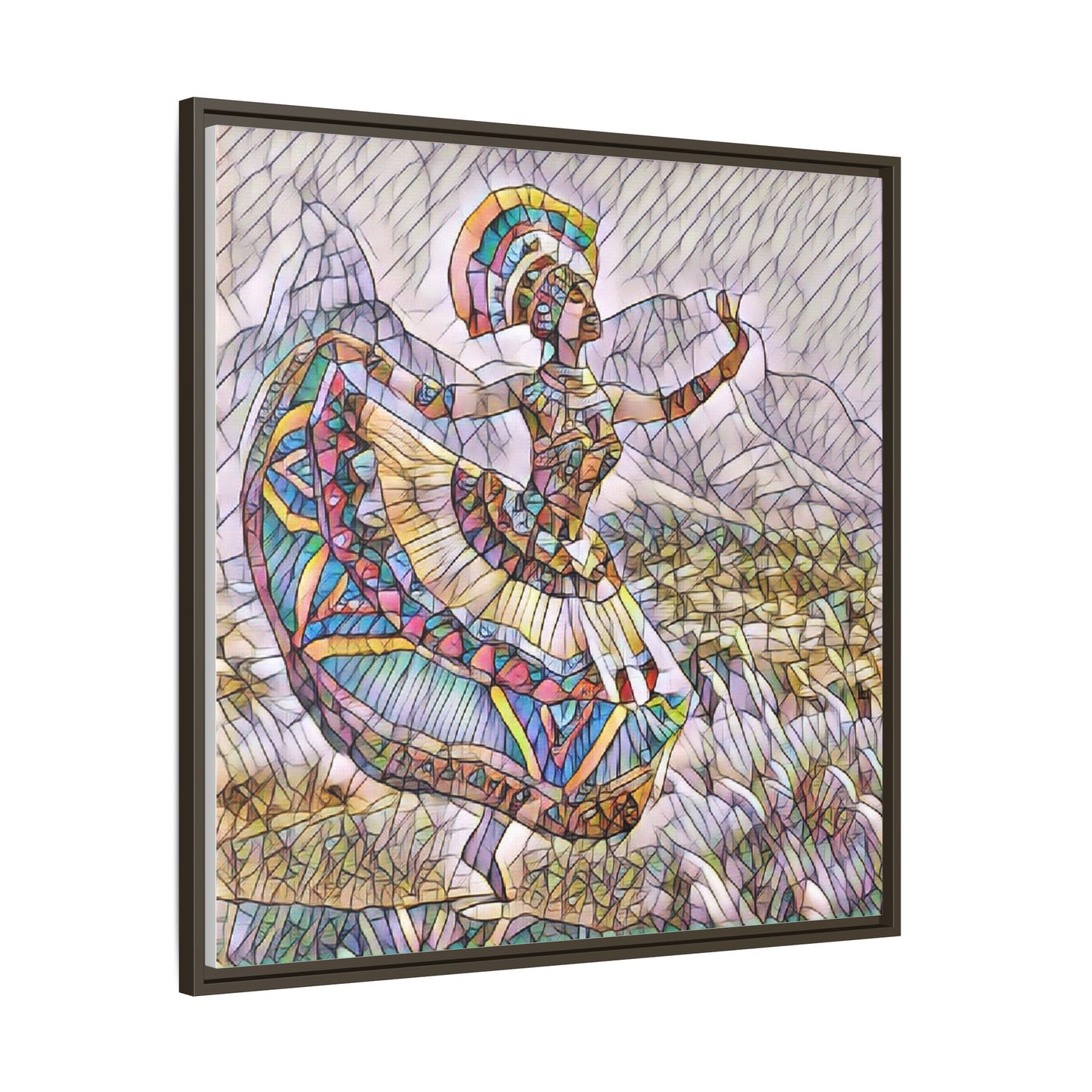 Ballerina Mosaic Framed Canvas Print — Colorful Ethnic Dance Wall Art
