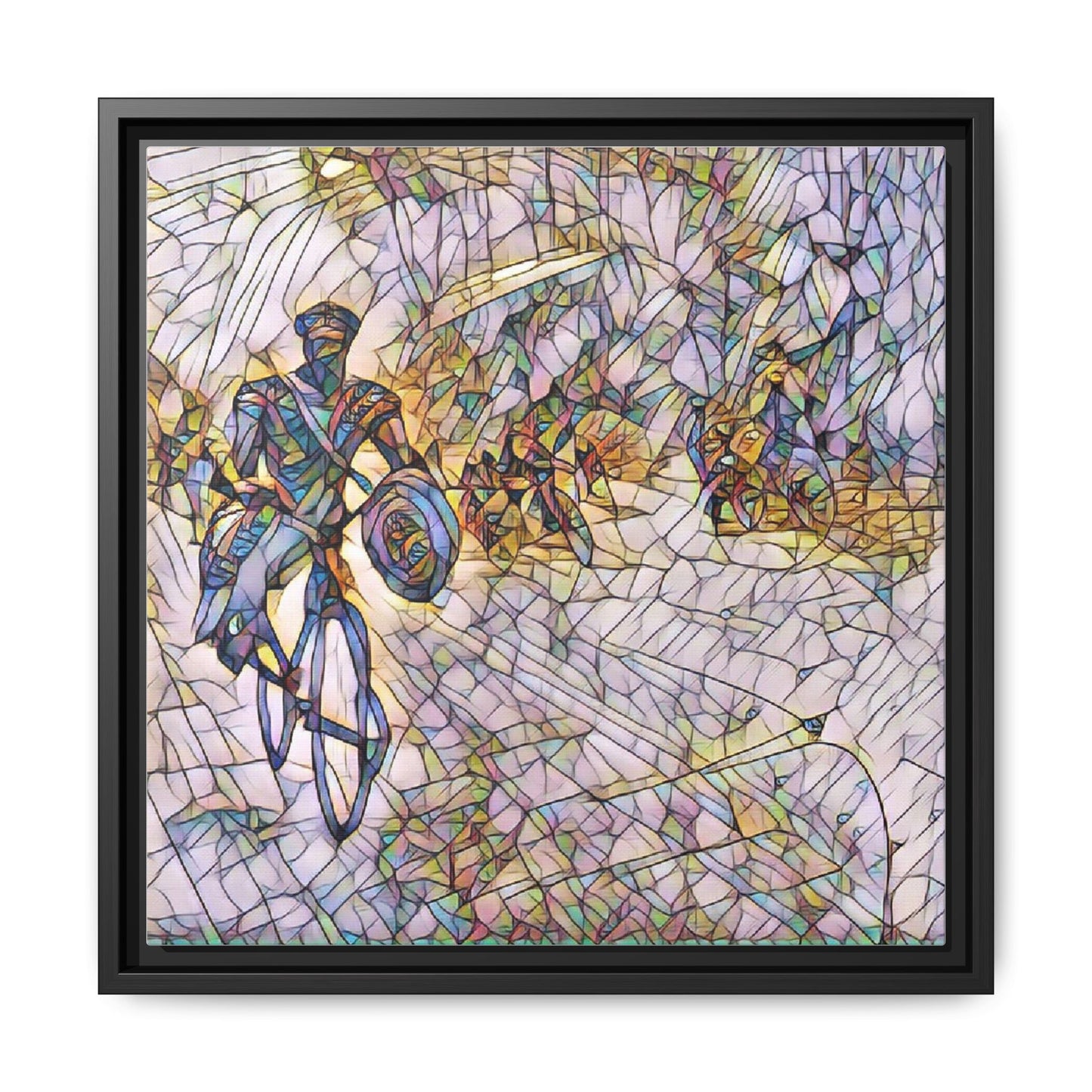Cyclist Mosaic Matte Canvas Framed Wall Art — Colorful Biking Scene