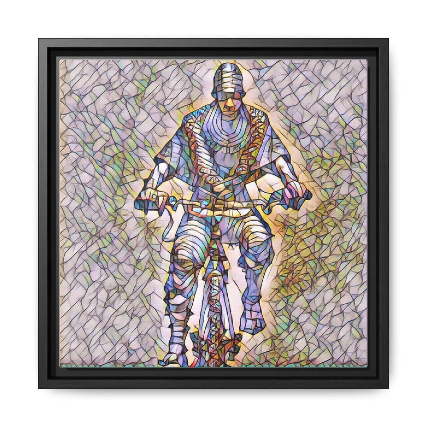 Framed Matte Canvas Art - Stylized Cyclist Illustration