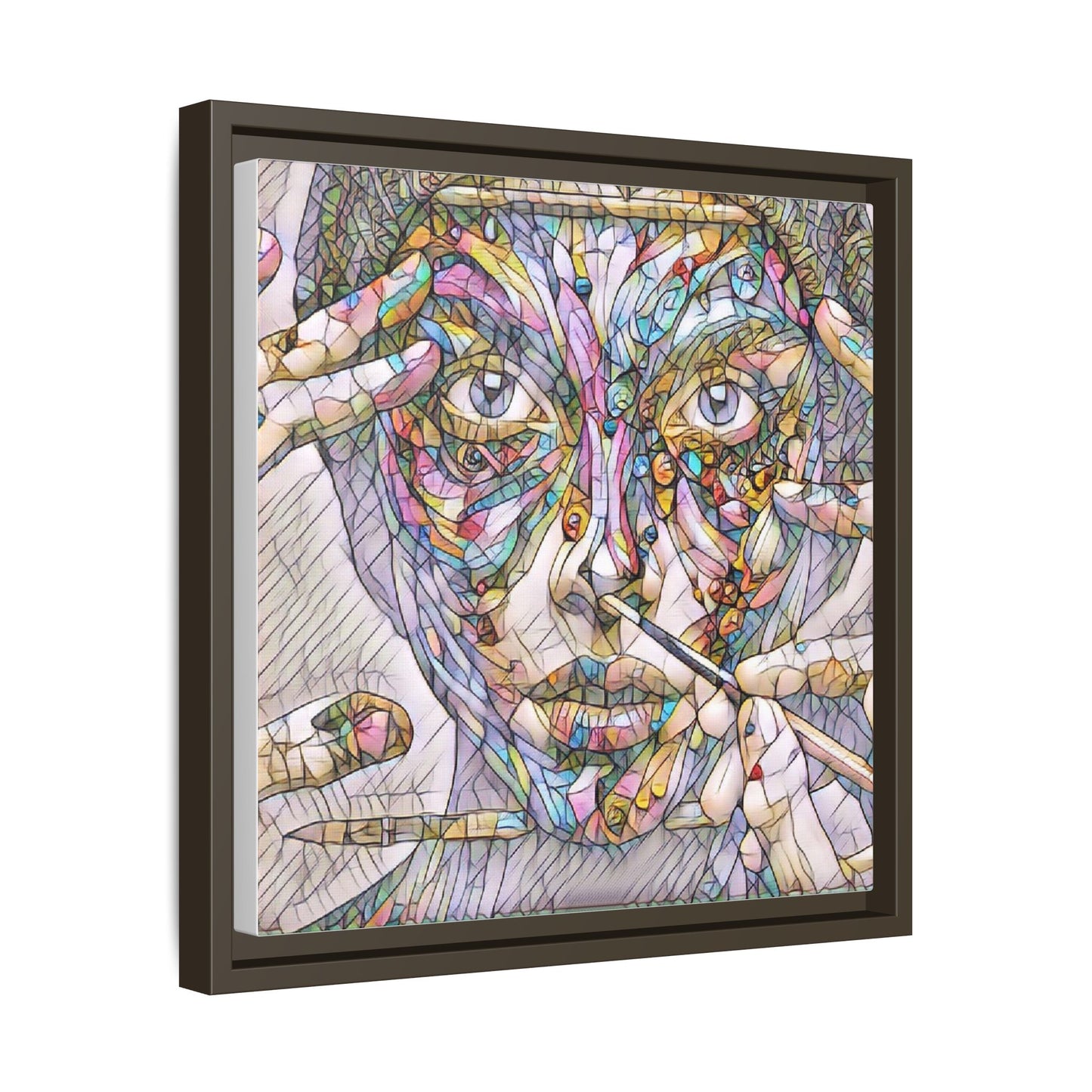 Framed Abstract Mosaic Face Canvas — Colorful Modern Wall Art