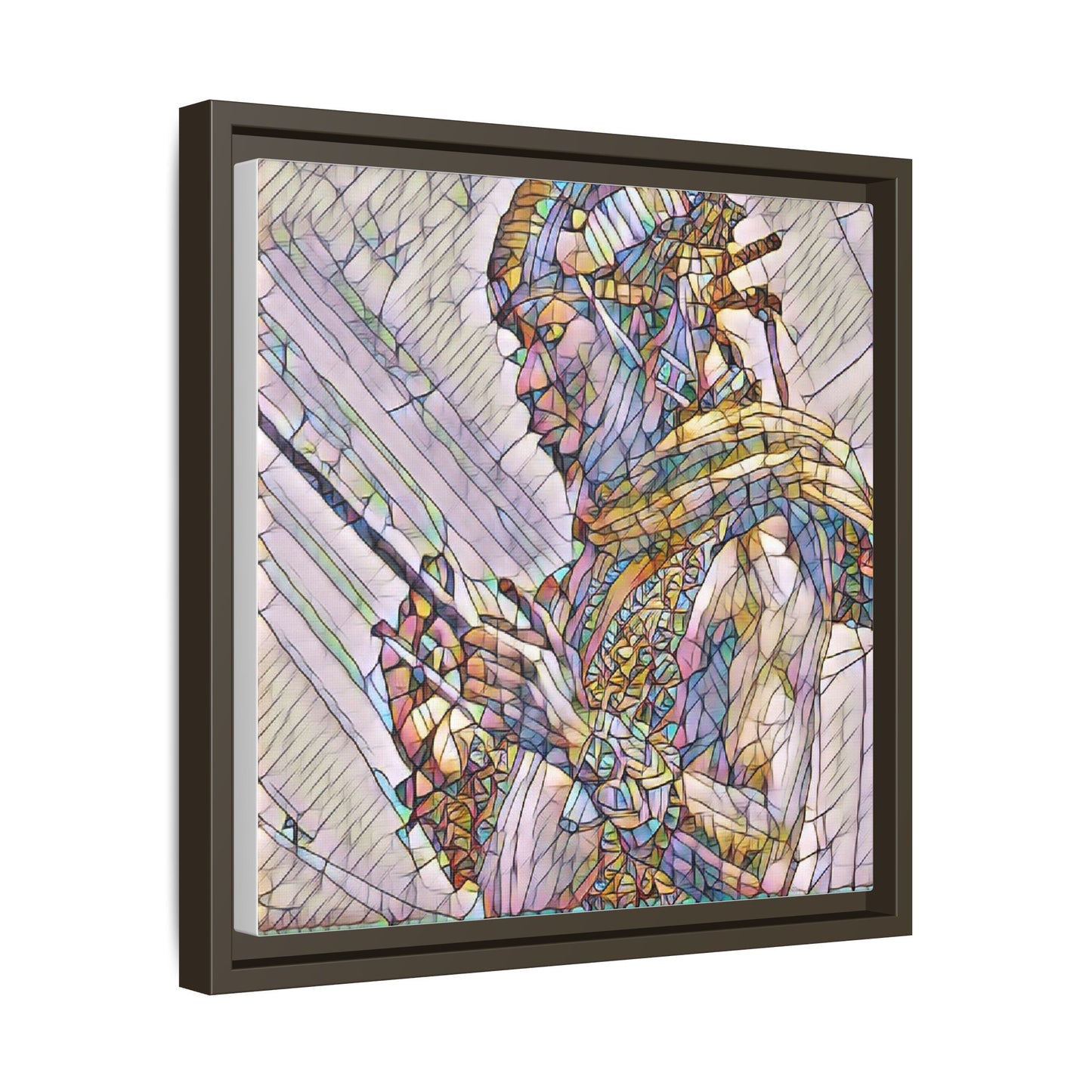 Framed Canvas Art - Colorful Tribal Warrior Portrait (Matte)