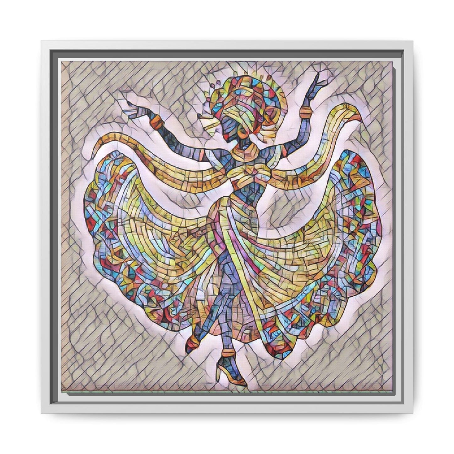 Colorful Mosaic Dancer Framed Canvas Art