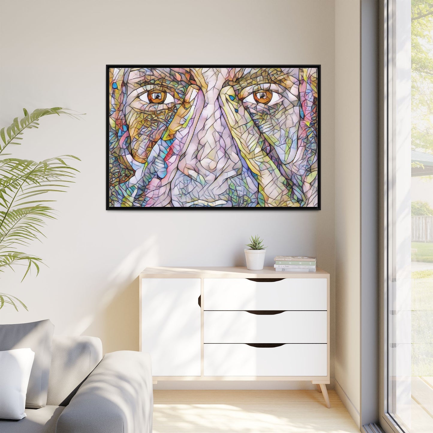 Abstract Stained-Glass Face Matte Canvas Framed Wall Art