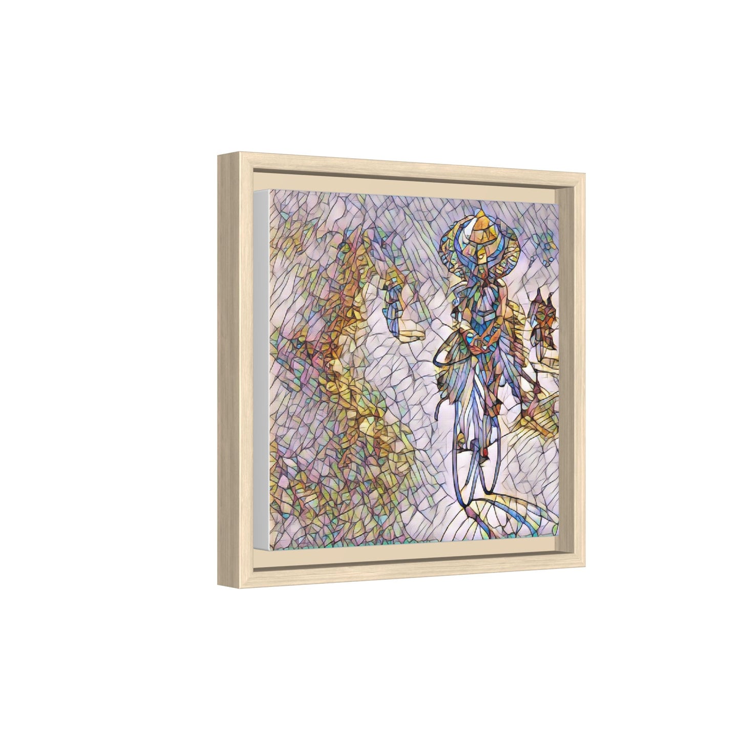 Abstract Cyclist Stained-Glass Art Print — Framed Matte Canvas
