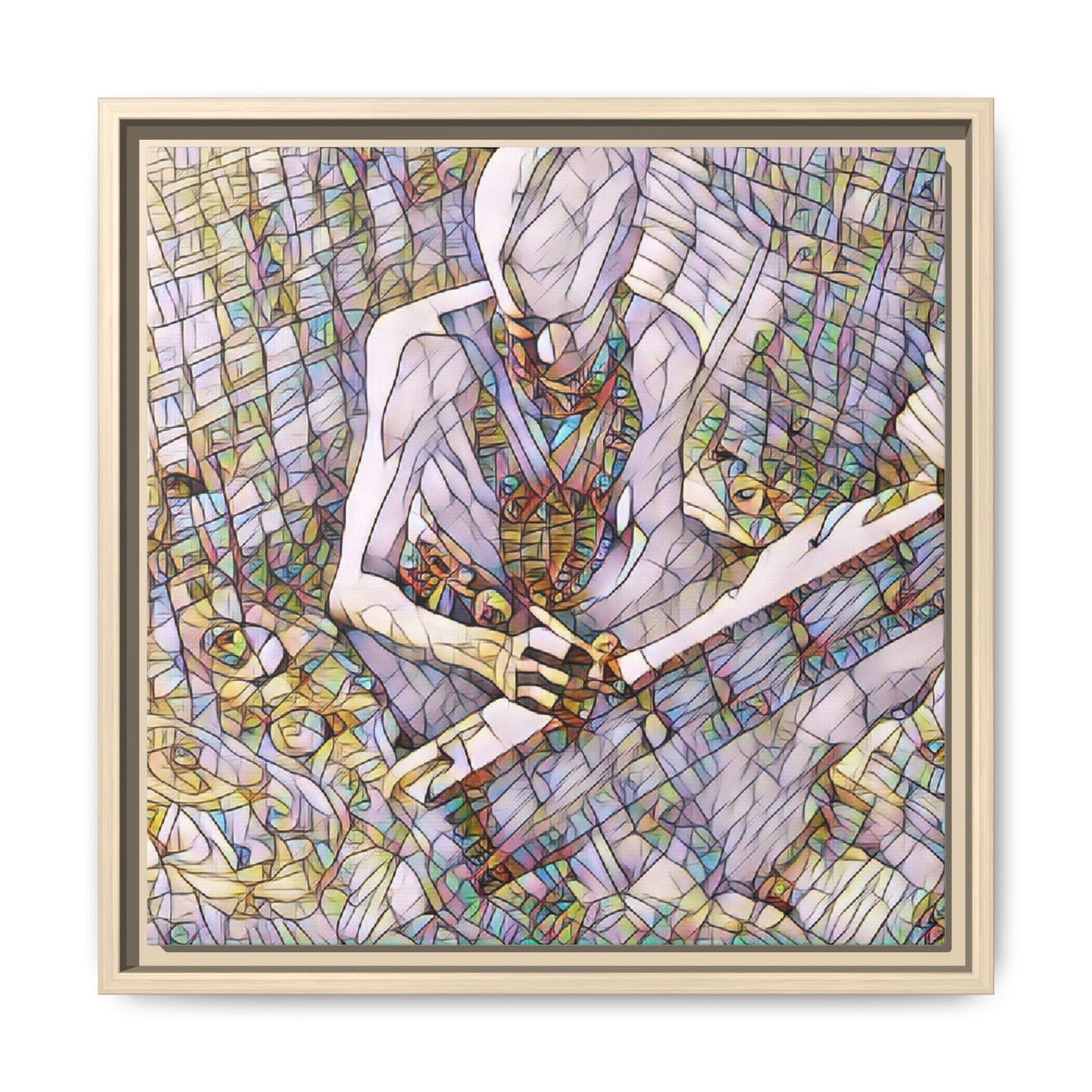 Abstract Fantasy Warrior Matte Framed Canvas — Colorful Stained-Glass Style Art