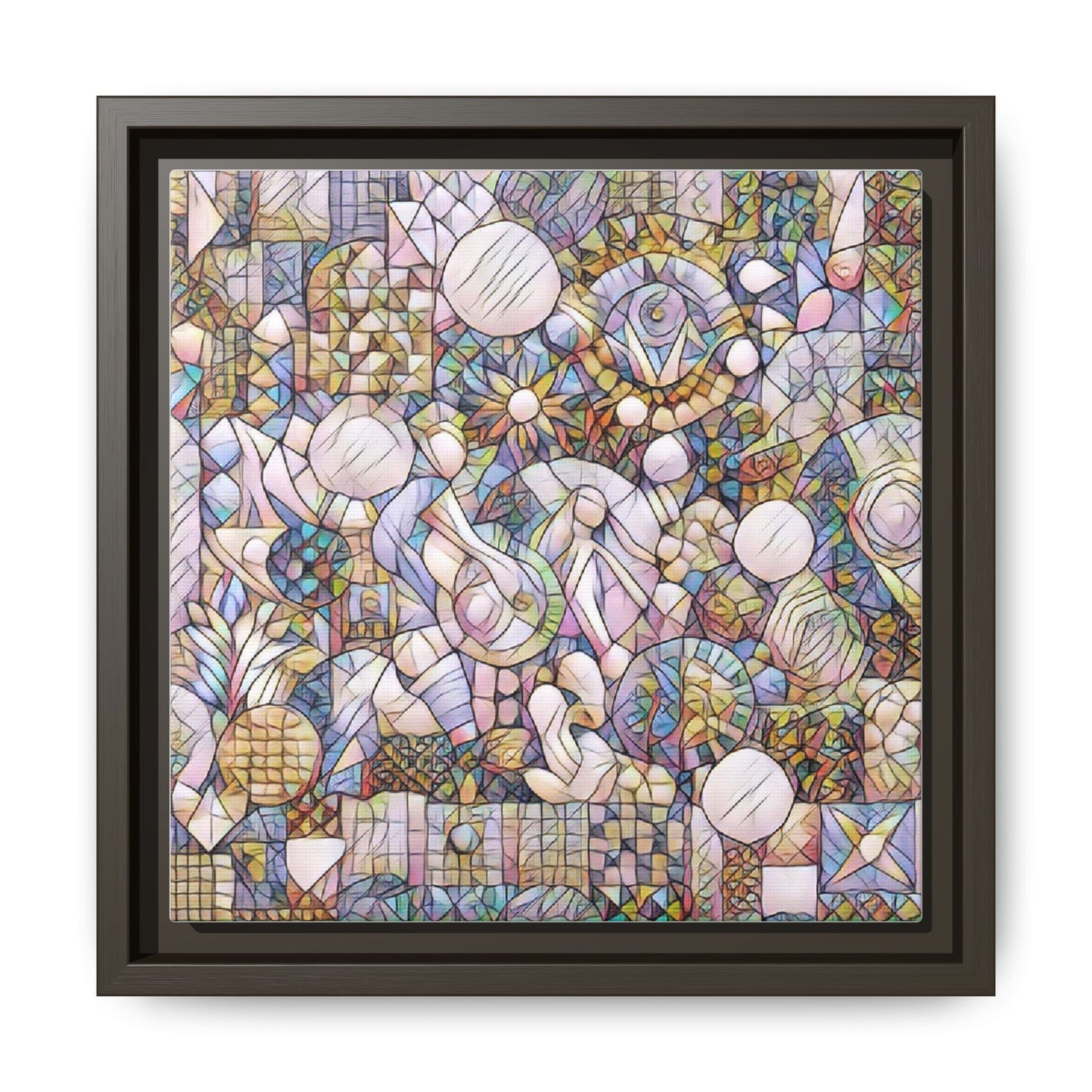 Abstract Geometric Mosaic Framed Canvas — Multicolor Modern Wall Art