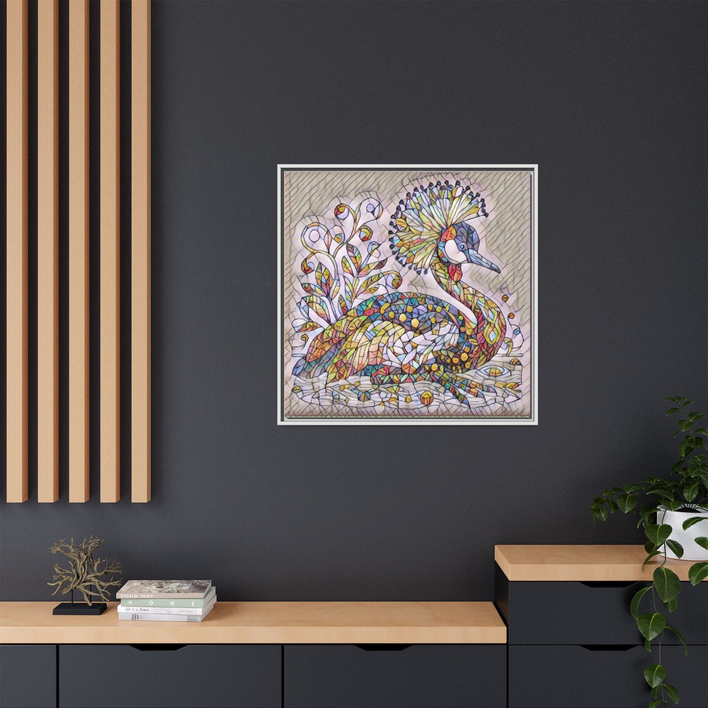 Colorful Peacock Mosaic Framed Canvas Art