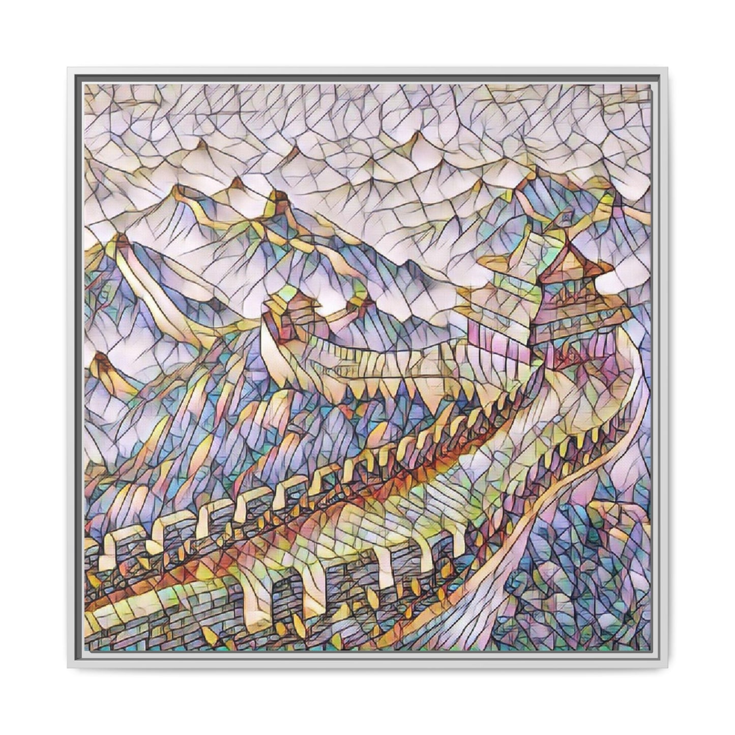 Stained-Glass Great Wall Matte Framed Canvas Print