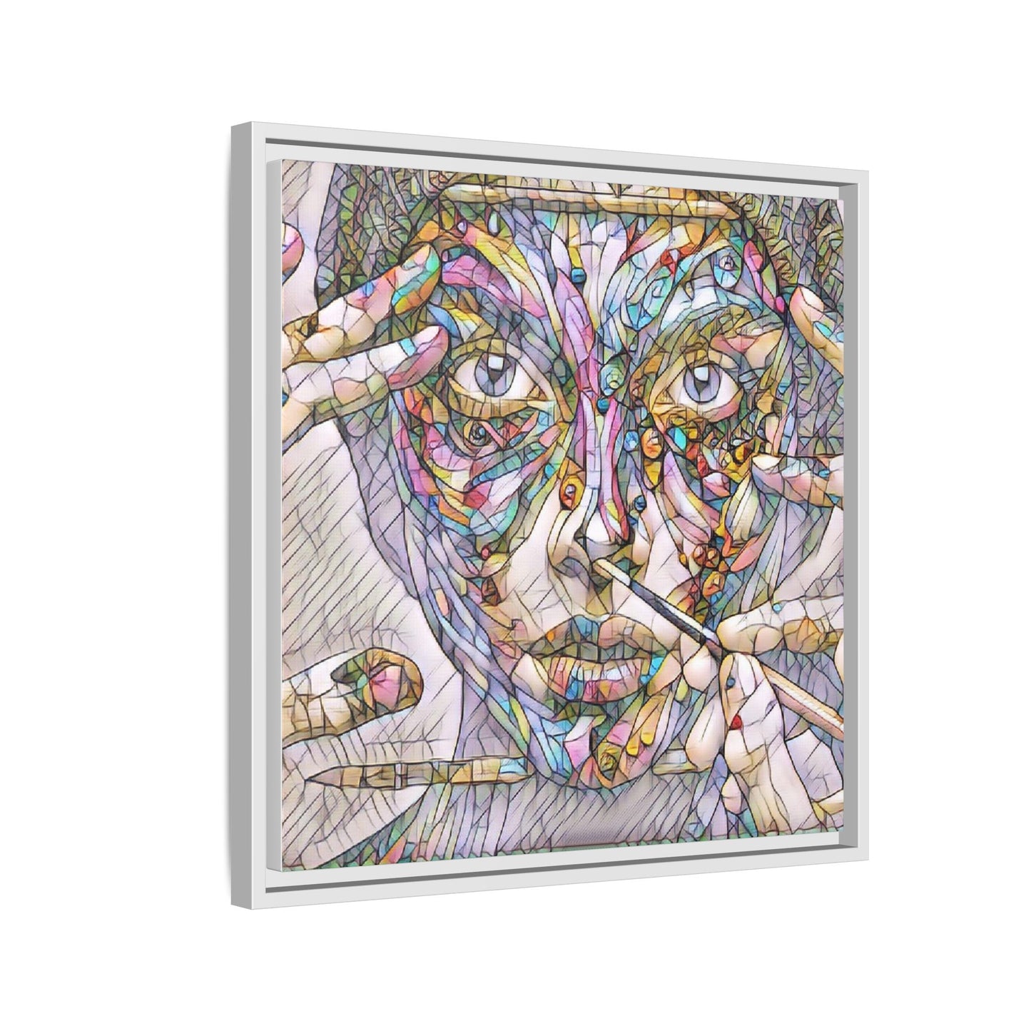 Framed Abstract Mosaic Face Canvas — Colorful Modern Wall Art