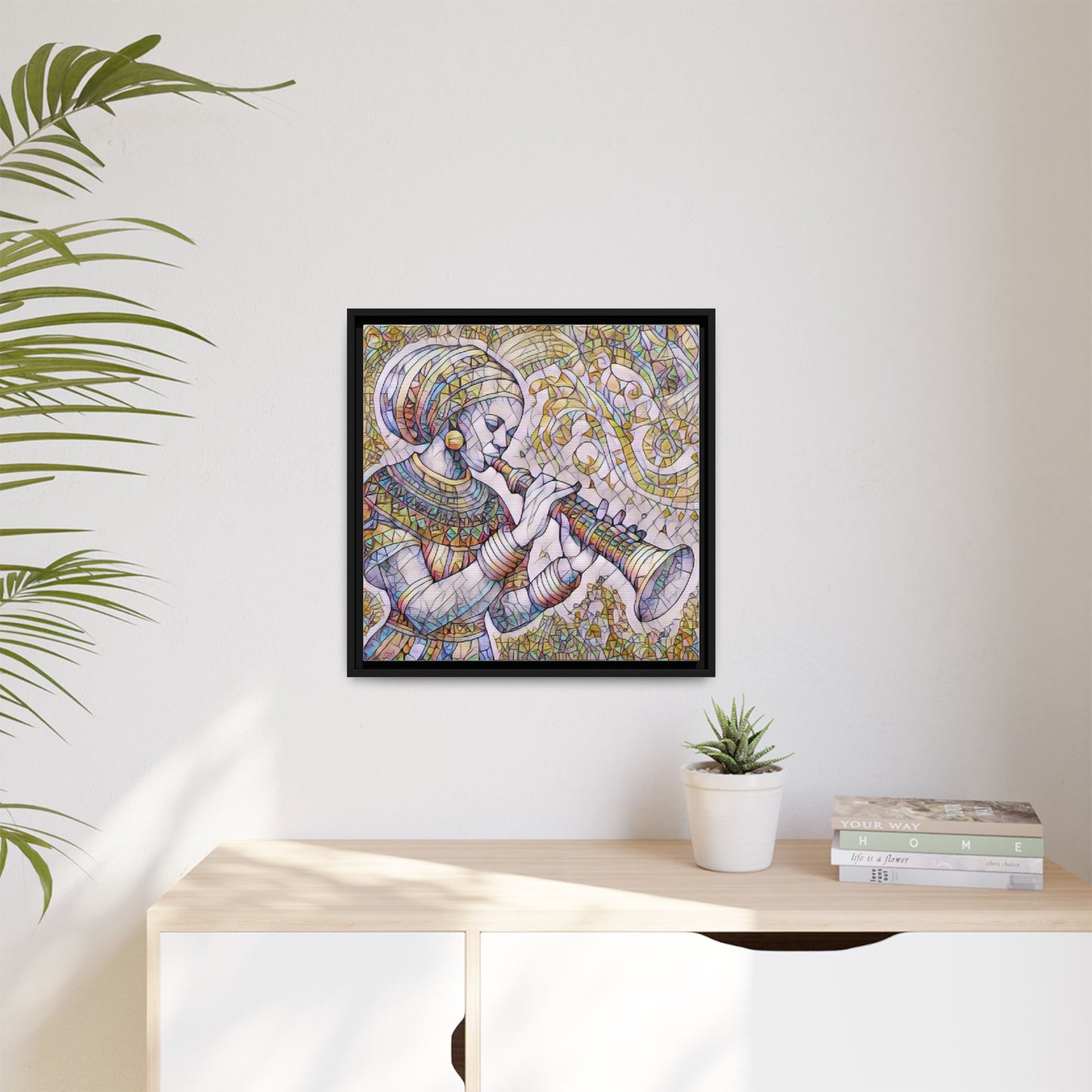 Egyptian Flutist Mosaic Matte Canvas Framed Art